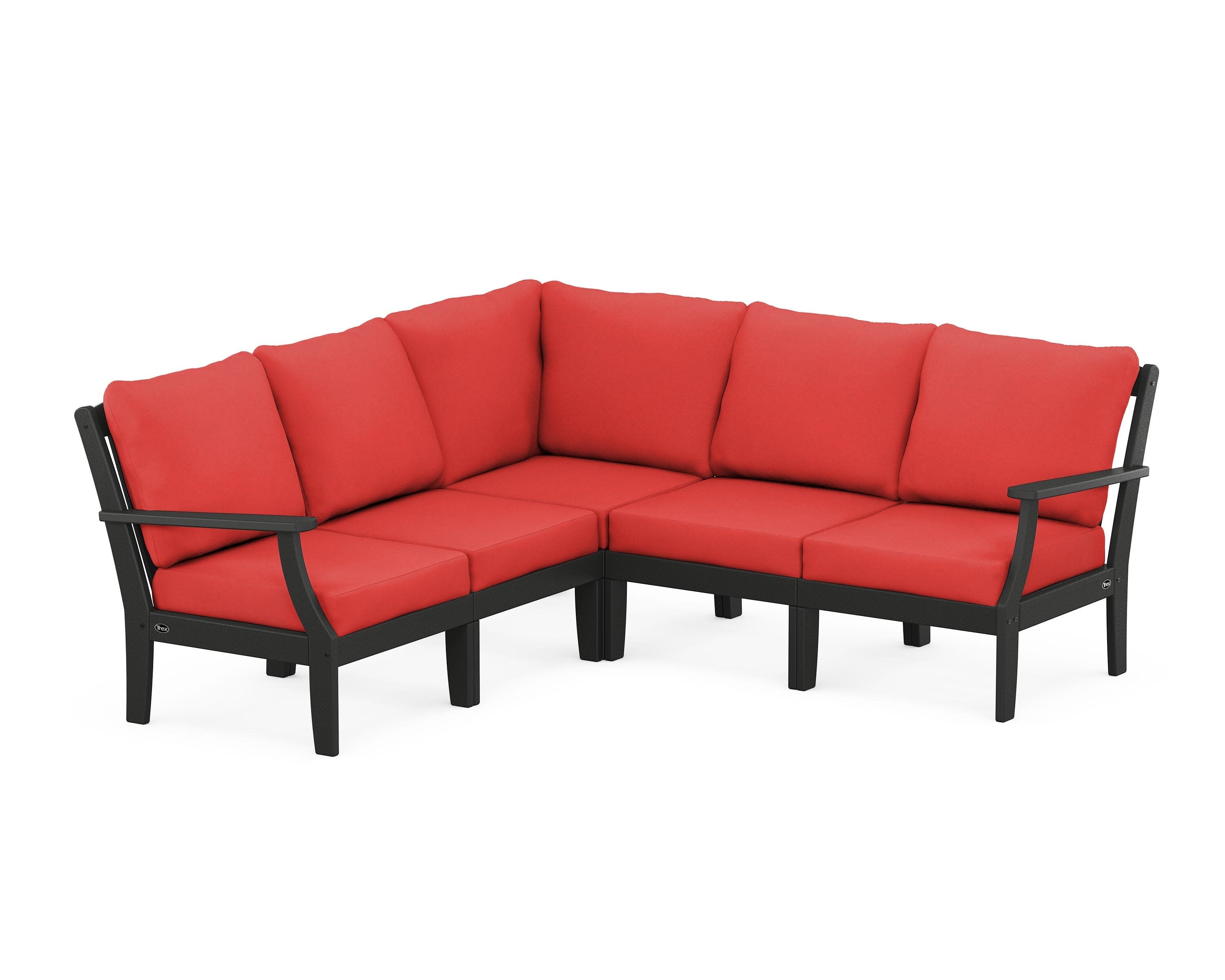 Yacht Club Modular 5-Piece Deep Seating Set in Charcoal Black / Crimson Linen