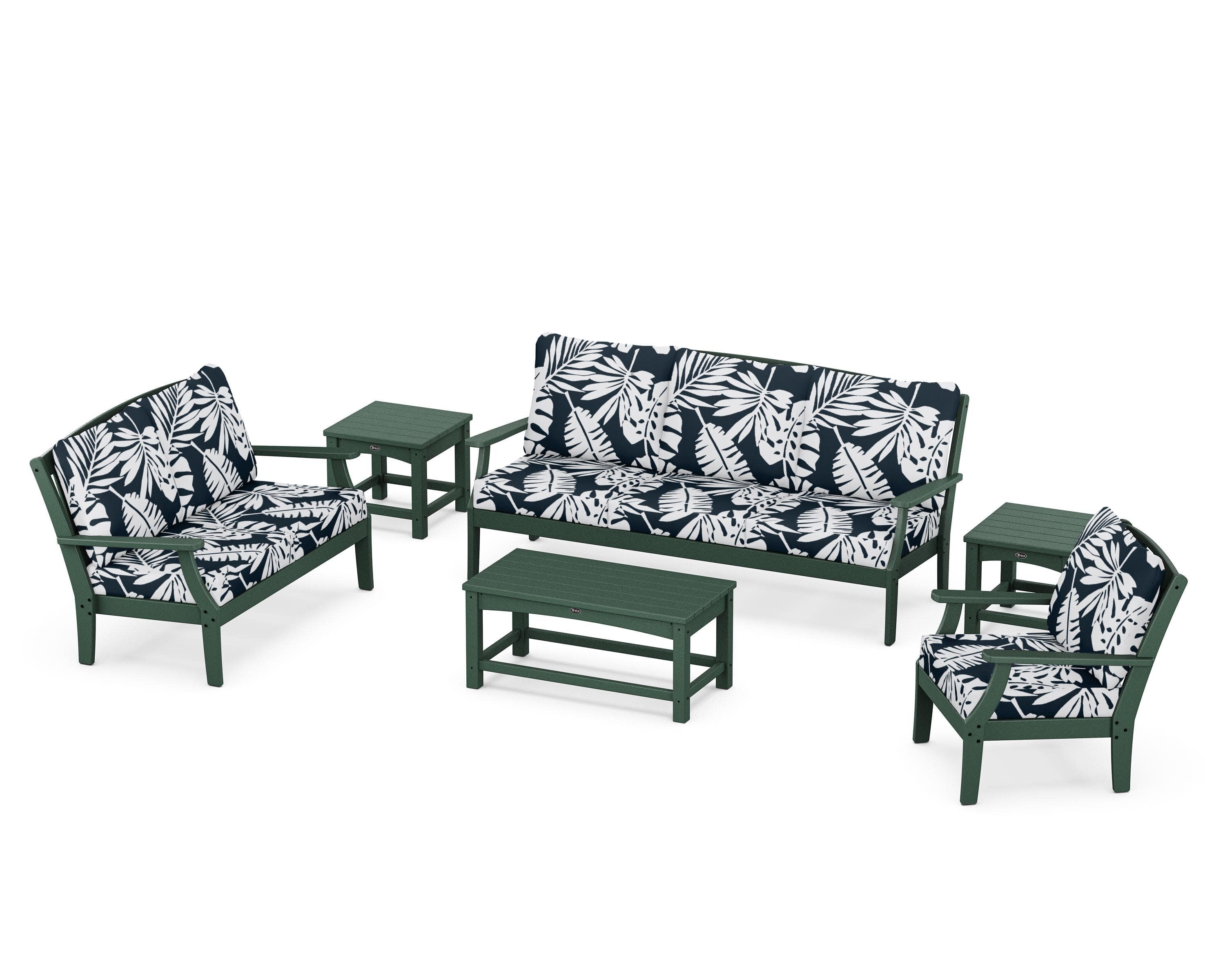 Yacht Club 6-Piece Deep Seating Set in Rainforest Canopy / Leaf Marine Indigo