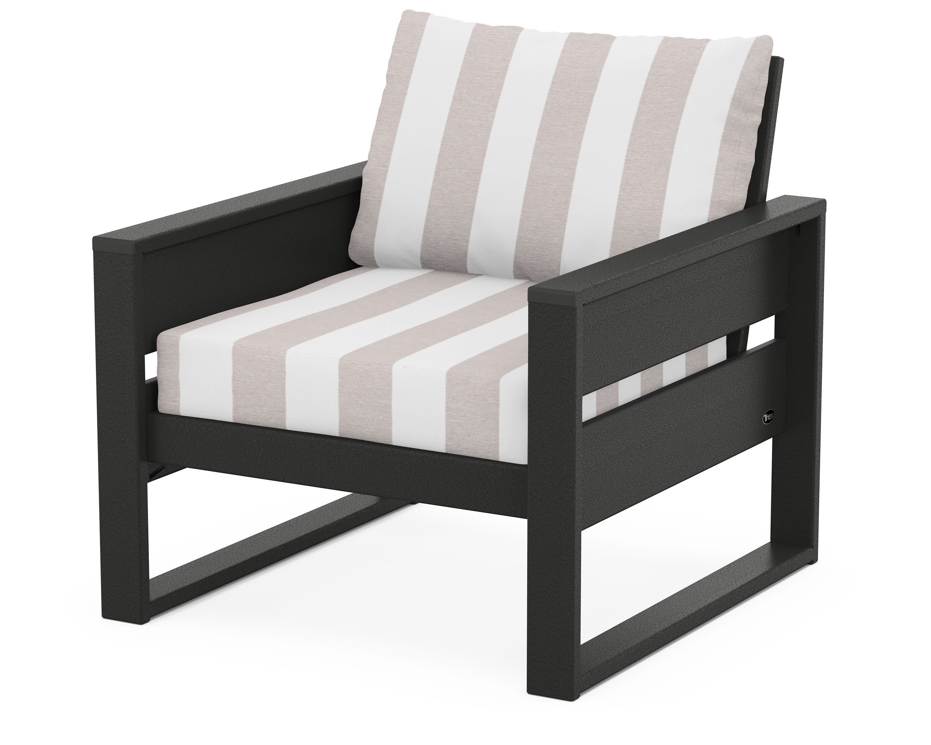 Eastport Club Chair in Charcoal Black / Cabana Stripe Dune Burlap