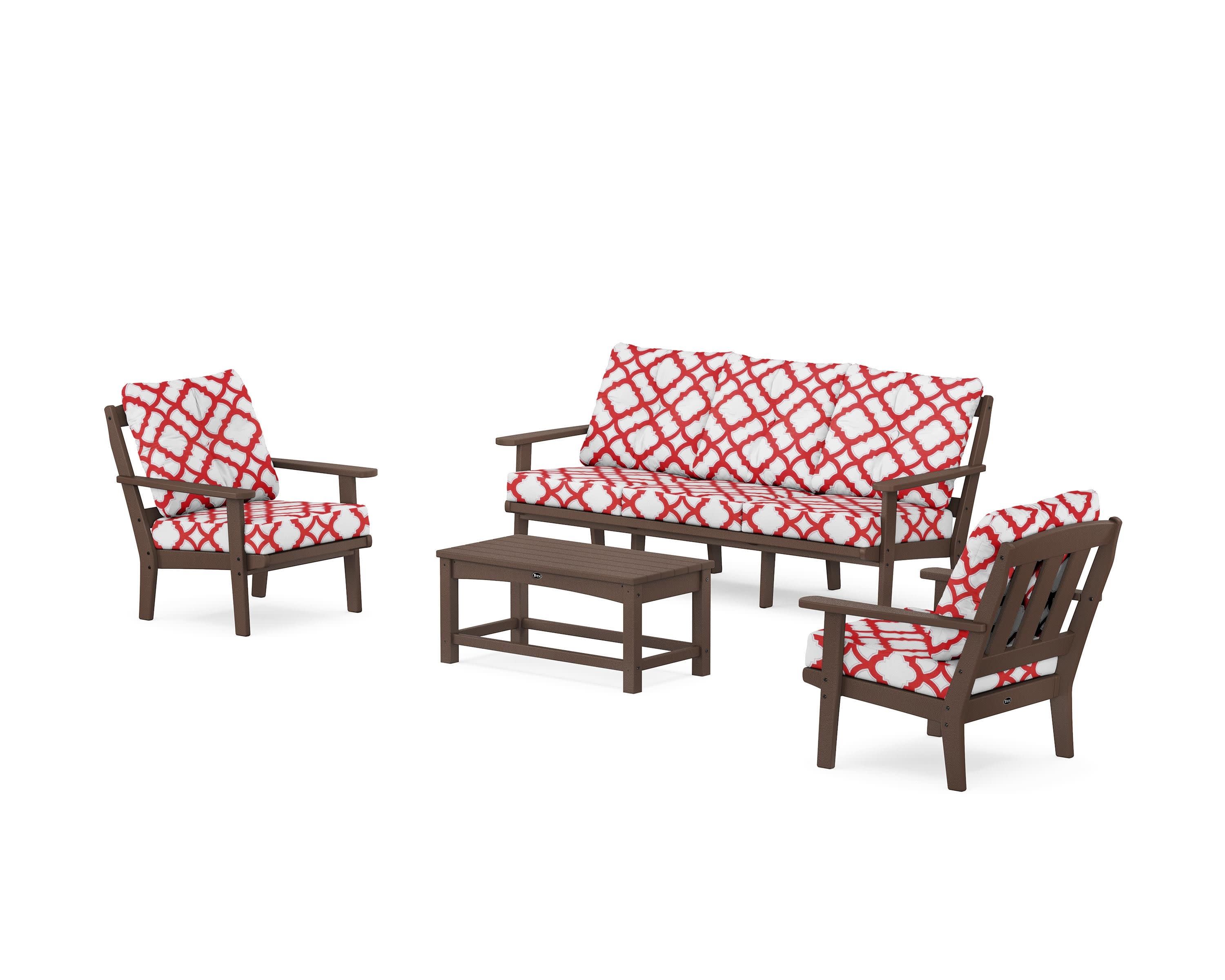 Cape Cod 4-Piece Deep Seating Set with Sofa in Vintage Lantern / Trellis Crimson