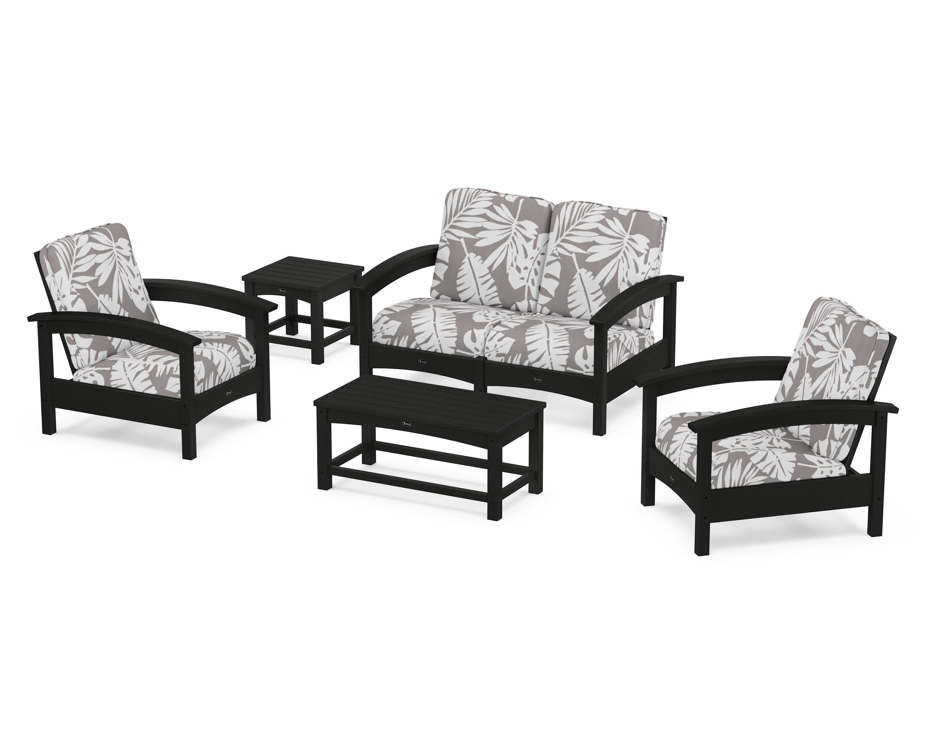 Rockport Club 6-Piece Deep Seating Conversation Set in Charcoal Black / Leaf Grey Mist