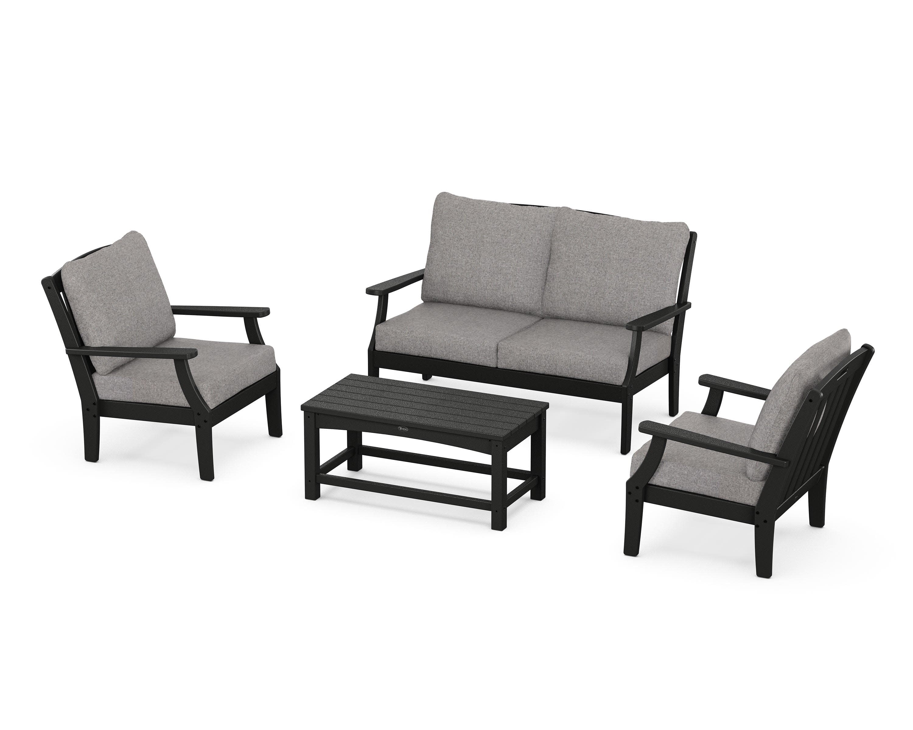 Yacht Club 4-Piece Deep Seating Chair Set in Charcoal Black / Grey Mist