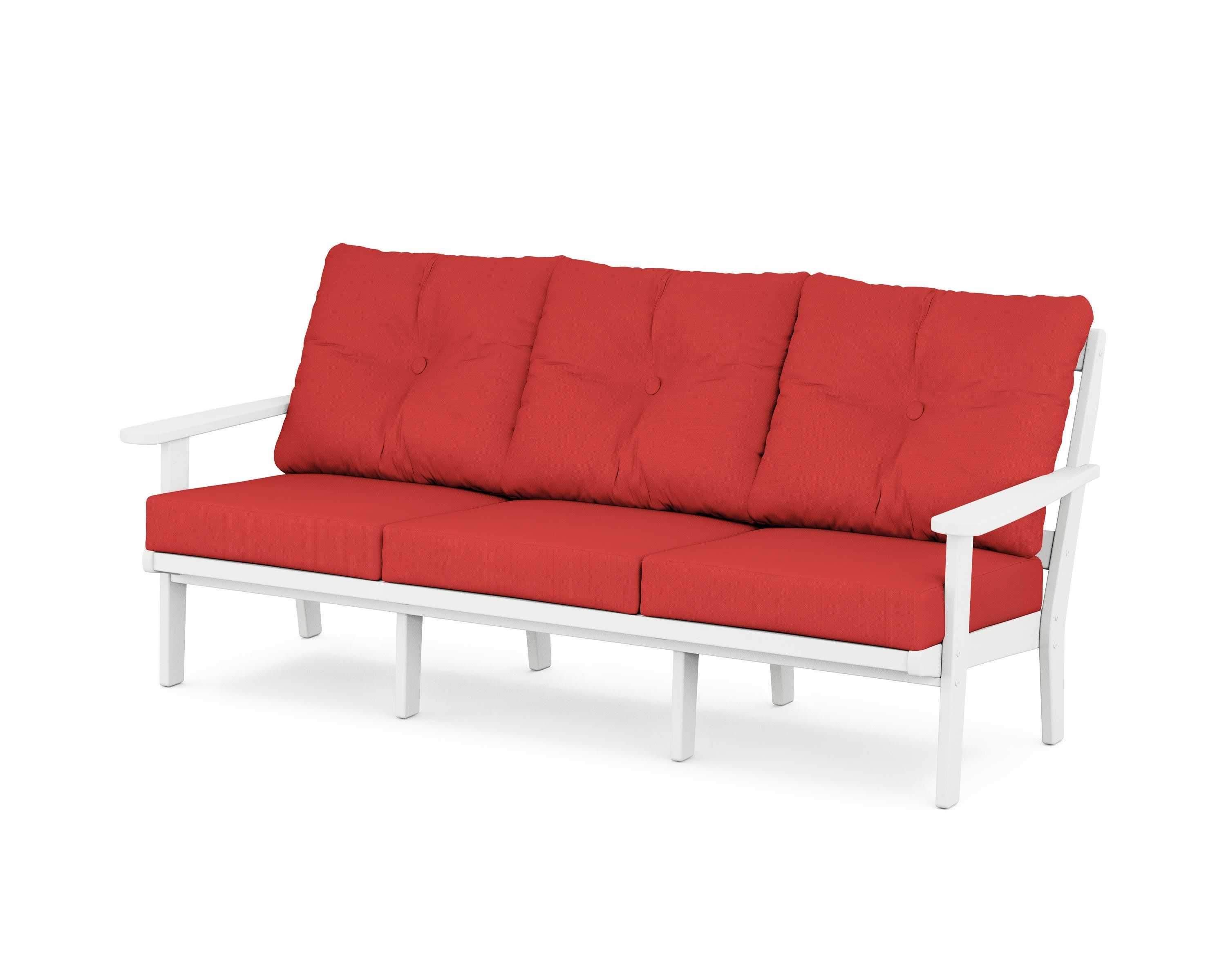 Cape Cod Deep Seating Sofa in Classic White / Crimson Linen