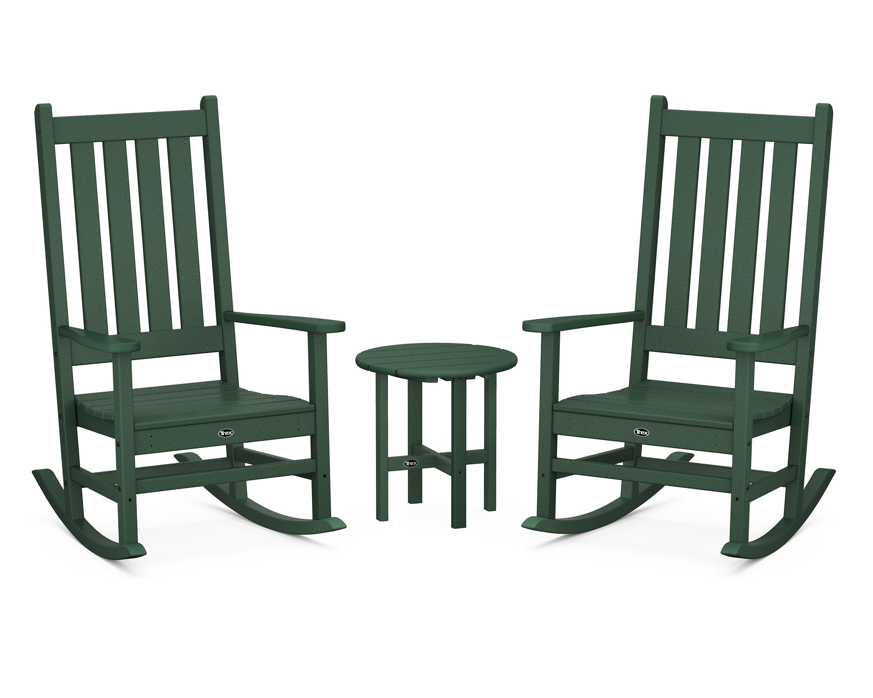 Cape Cod 3-Piece Porch Rocking Chair Set with Cape Cod Round 18" Side Table in Rainforest Canopy