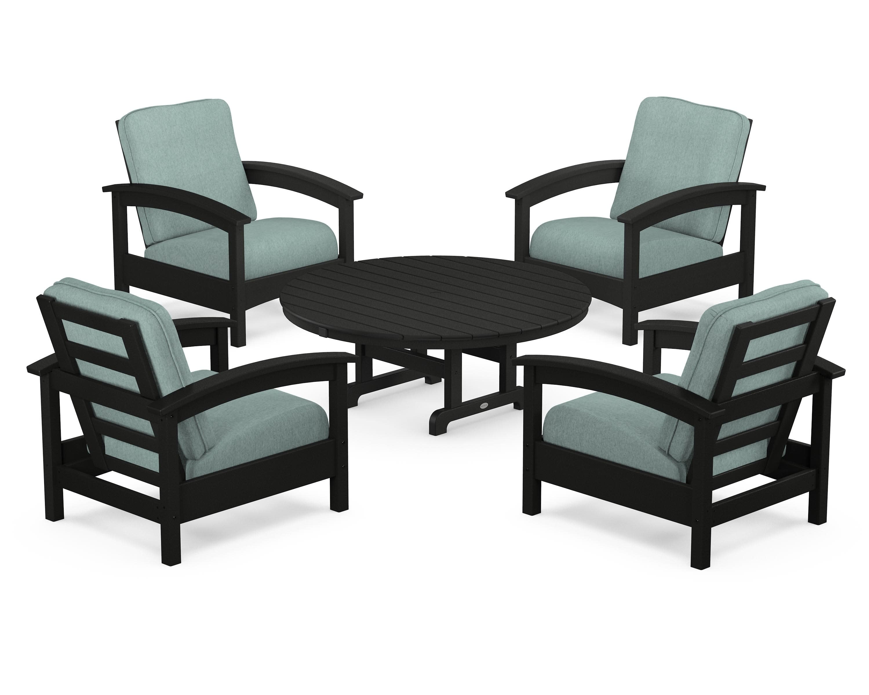 Rockport 5-Piece Deep Seating Set in Charcoal Black / Glacier Spa