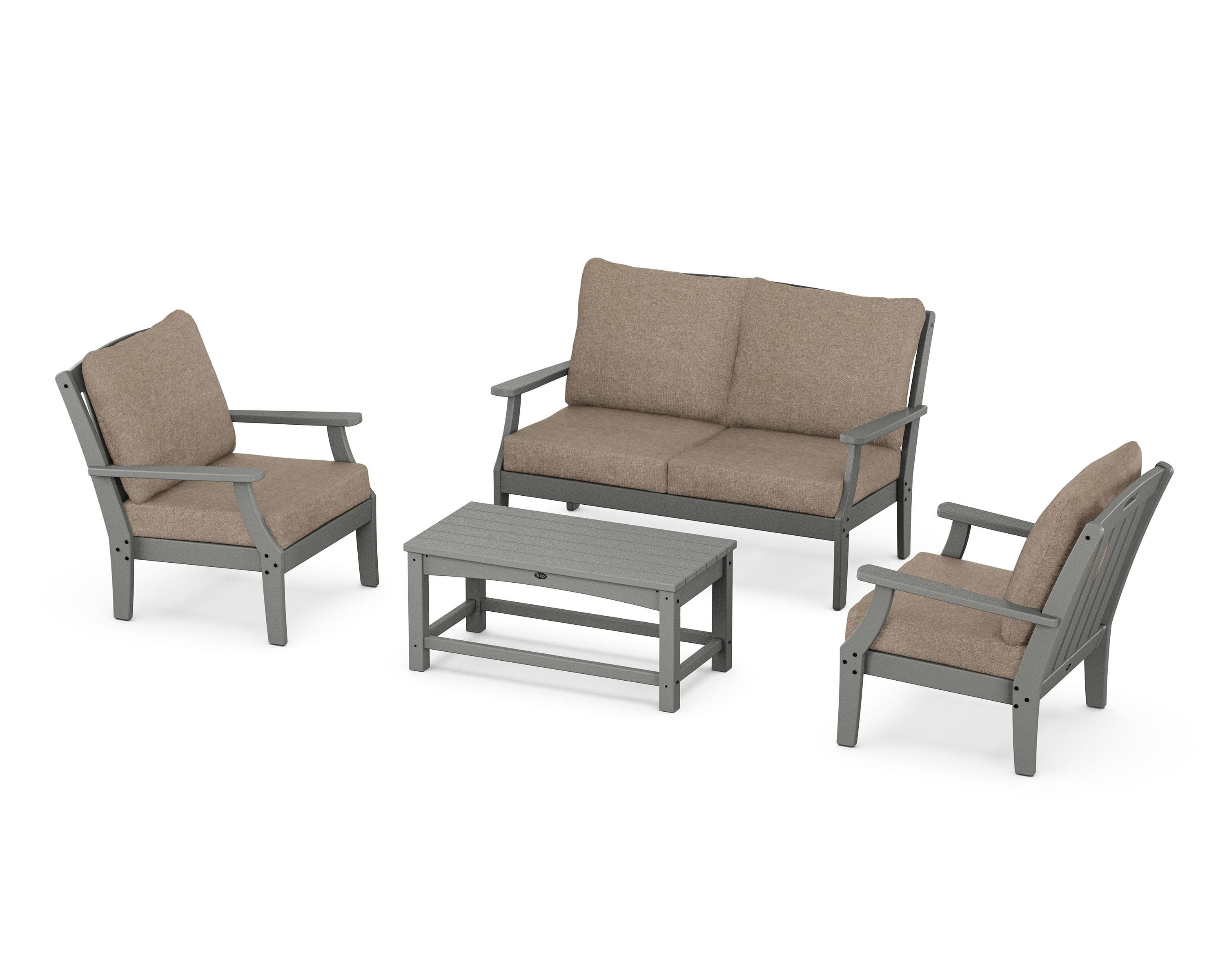 Yacht Club 4-Piece Deep Seating Chair Set in Stepping Stone / Spiced Burlap