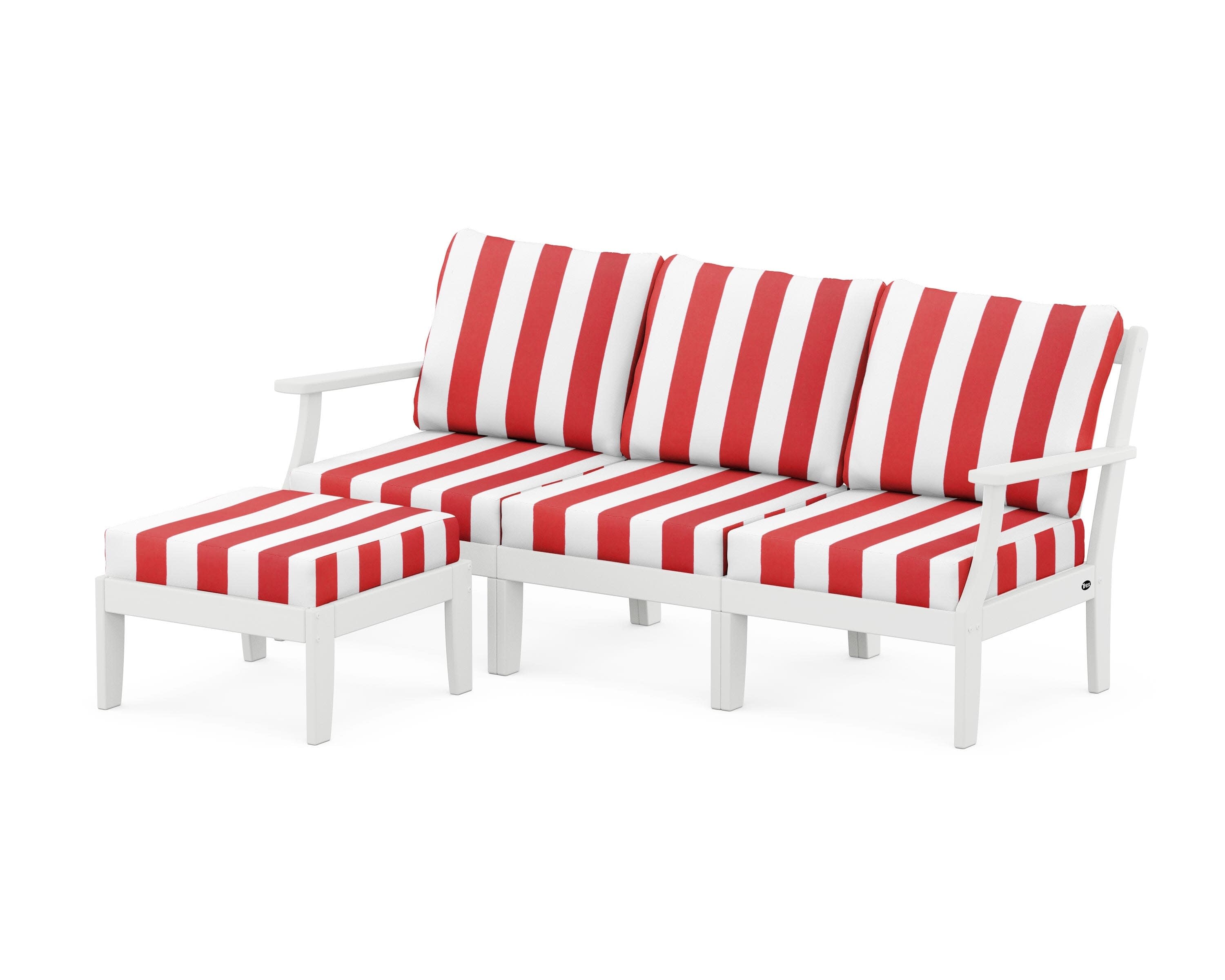 Yacht Club Modular 4-Piece Deep Seating Set with Ottoman in Classic White / Cabana Stripe Crimson