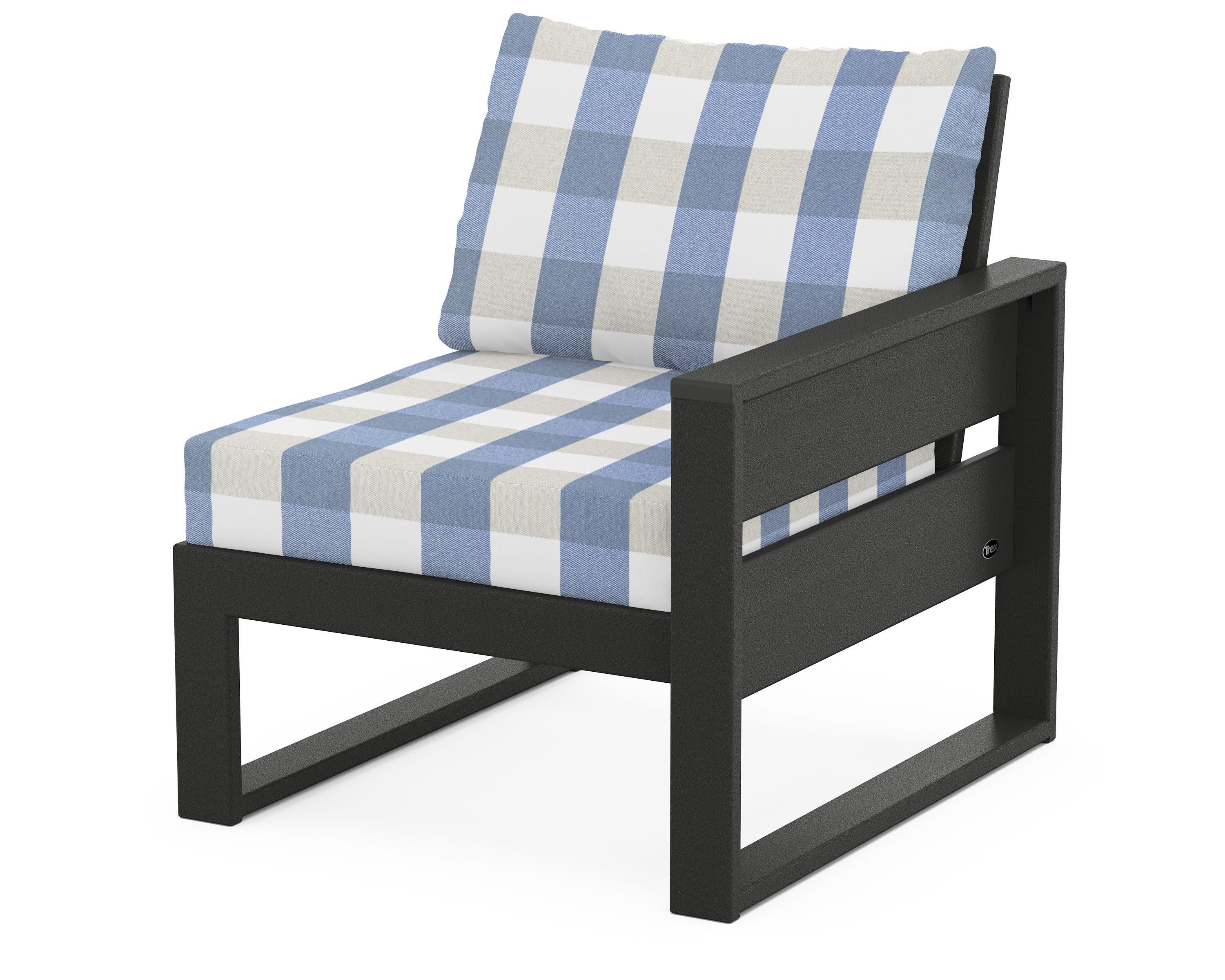 Eastport Modular Right Arm Chair in Charcoal Black / Buffalo Plaid Sky Blue