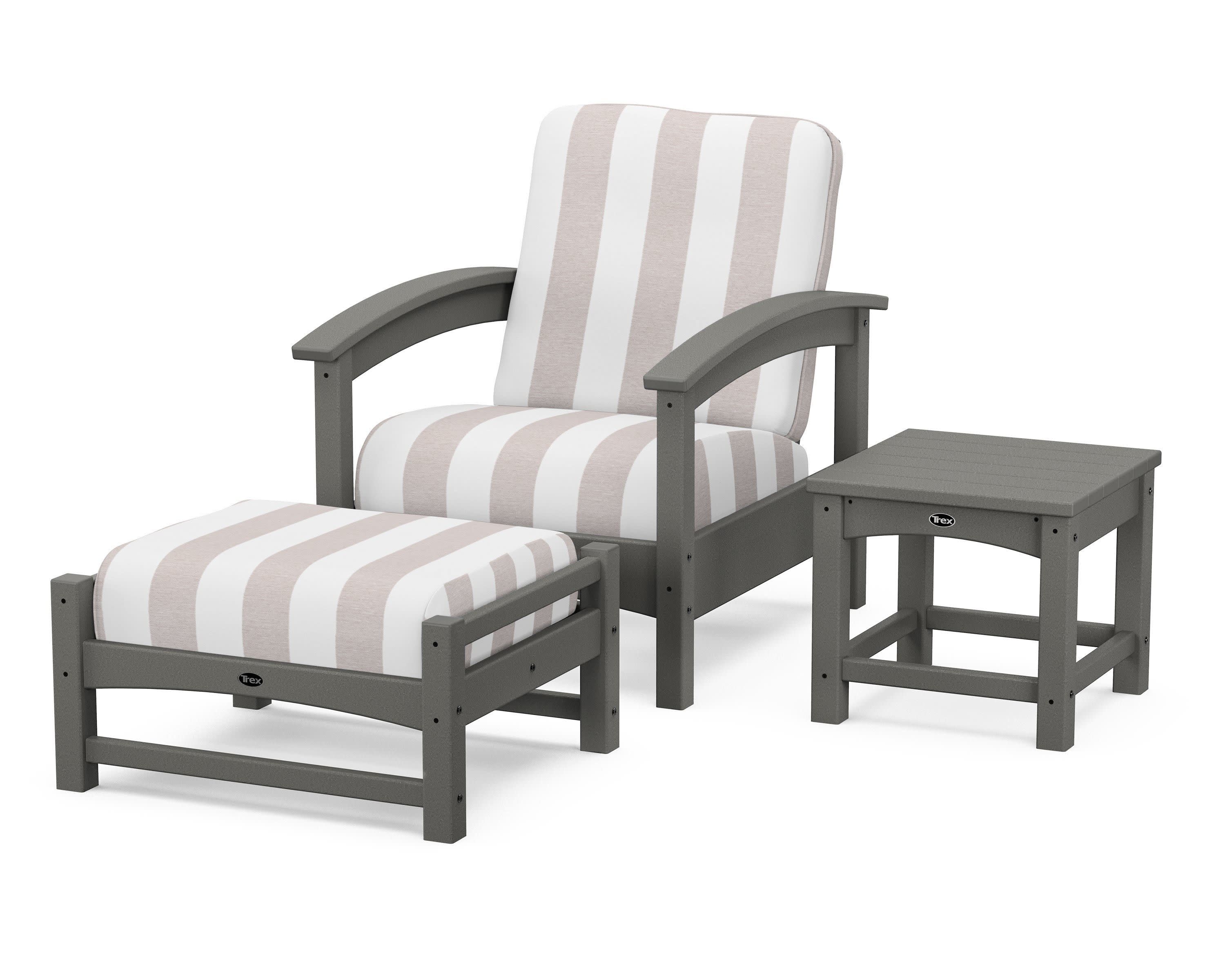 Rockport 3-Piece Deep Seating Set in Stepping Stone / Cabana Stripe Dune Burlap