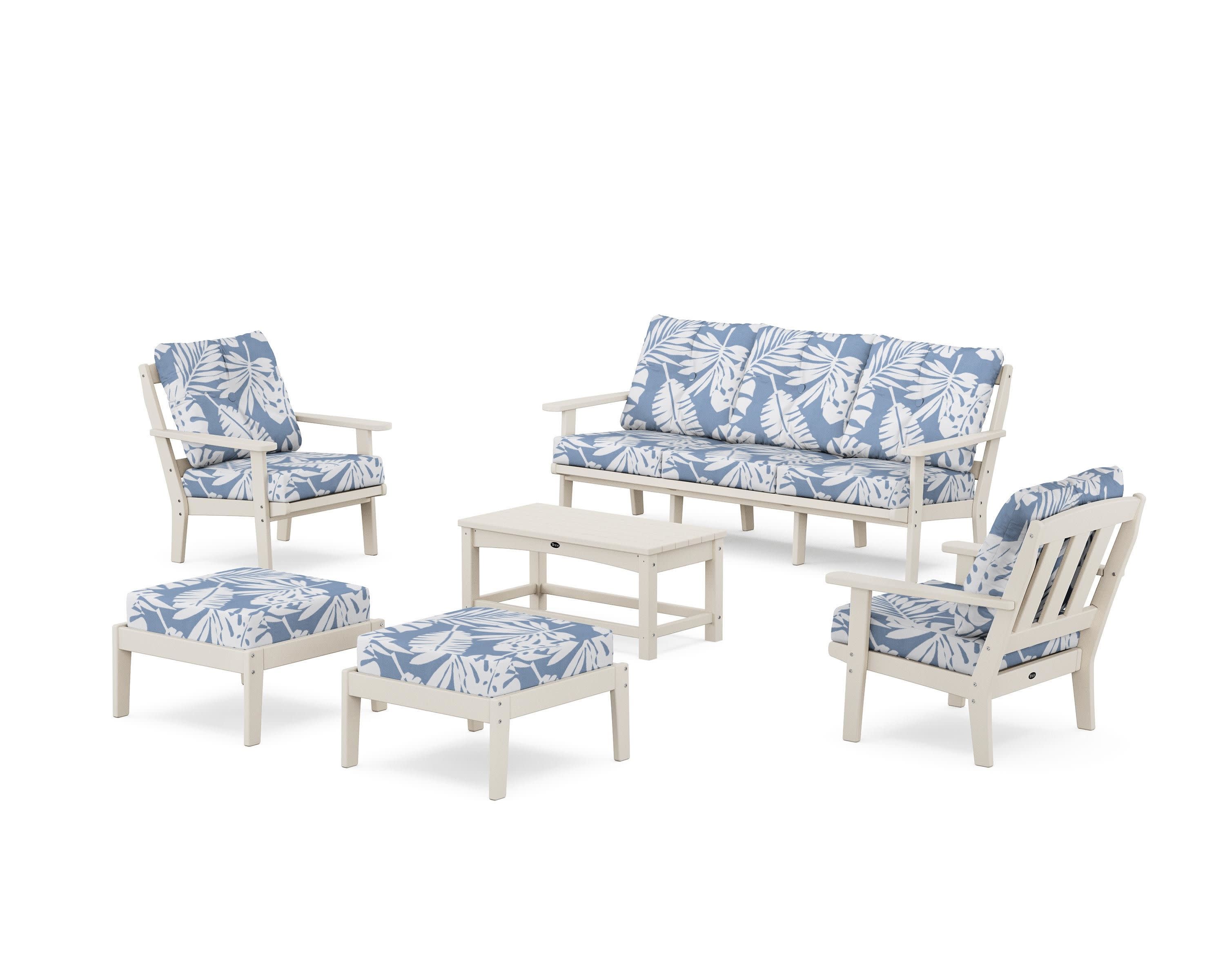 Cape Cod 6-Piece Lounge Sofa Set in Sand Castle / Leaf Sky Blue