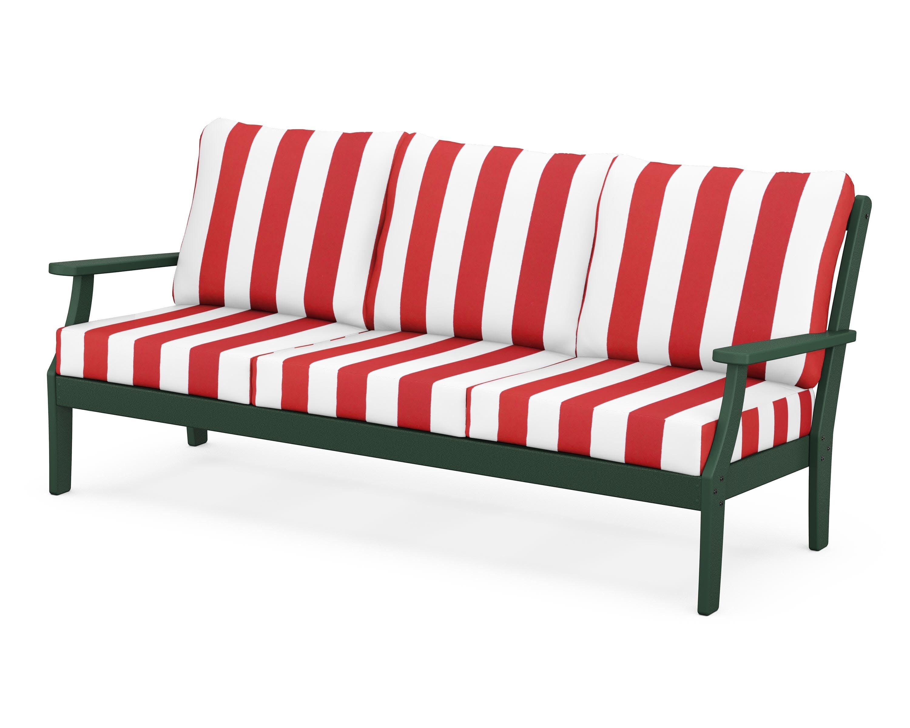 Yacht Club Deep Seating Sofa in Rainforest Canopy / Cabana Stripe Crimson