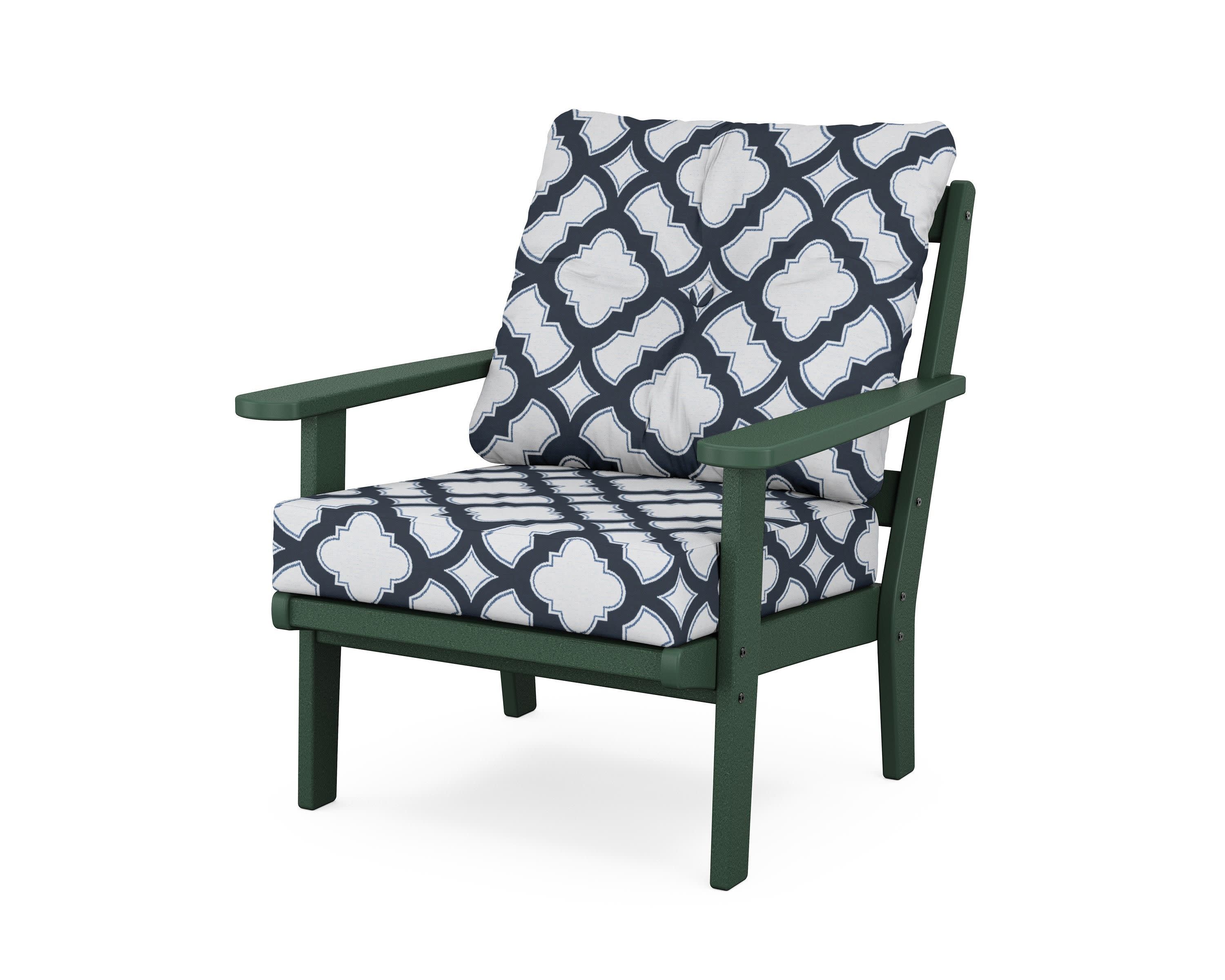 Cape Cod Deep Seating Chair in Rainforest Canopy / Trellis Marine Indigo