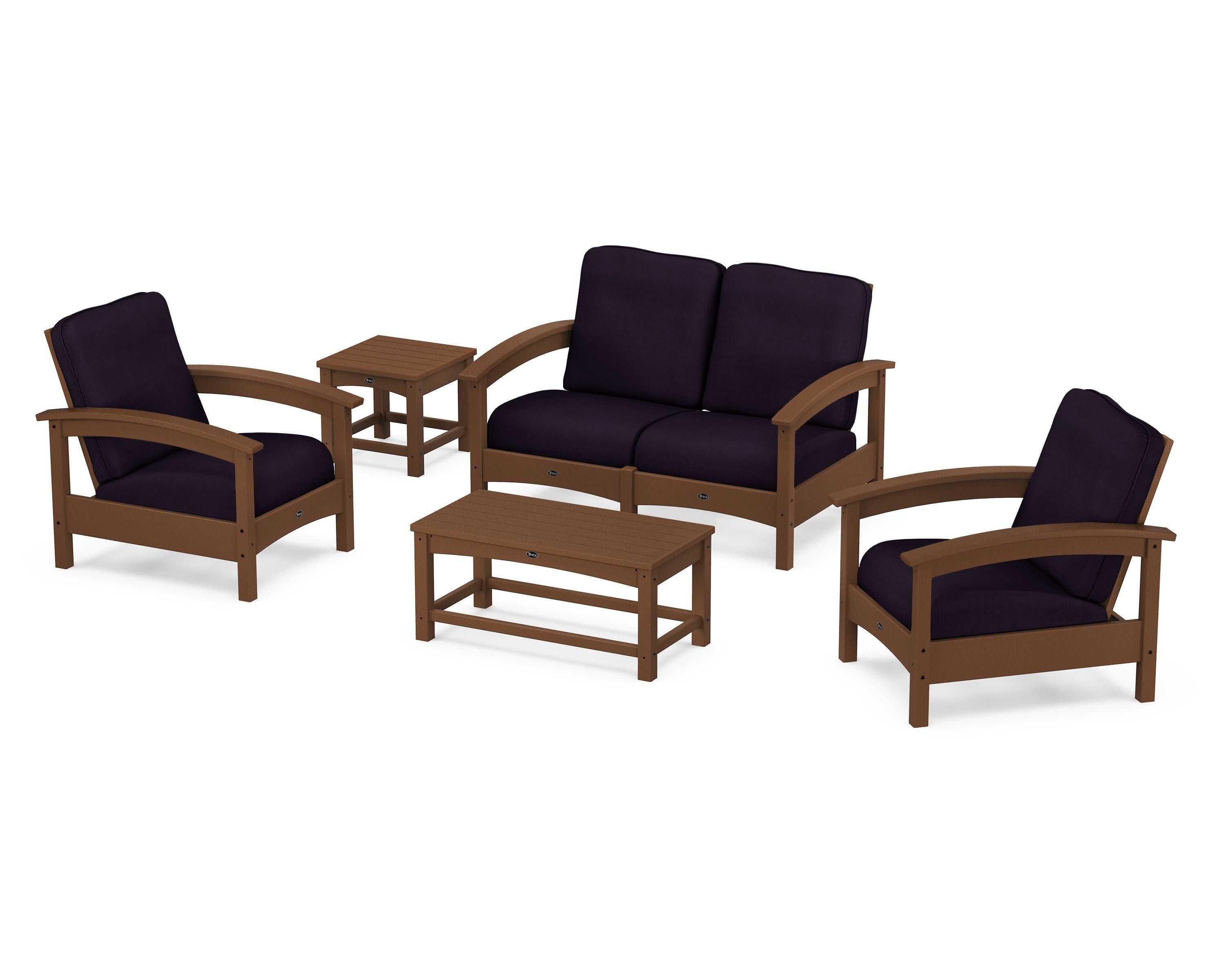 Rockport Club 6-Piece Deep Seating Conversation Set in Tree House / Navy Linen