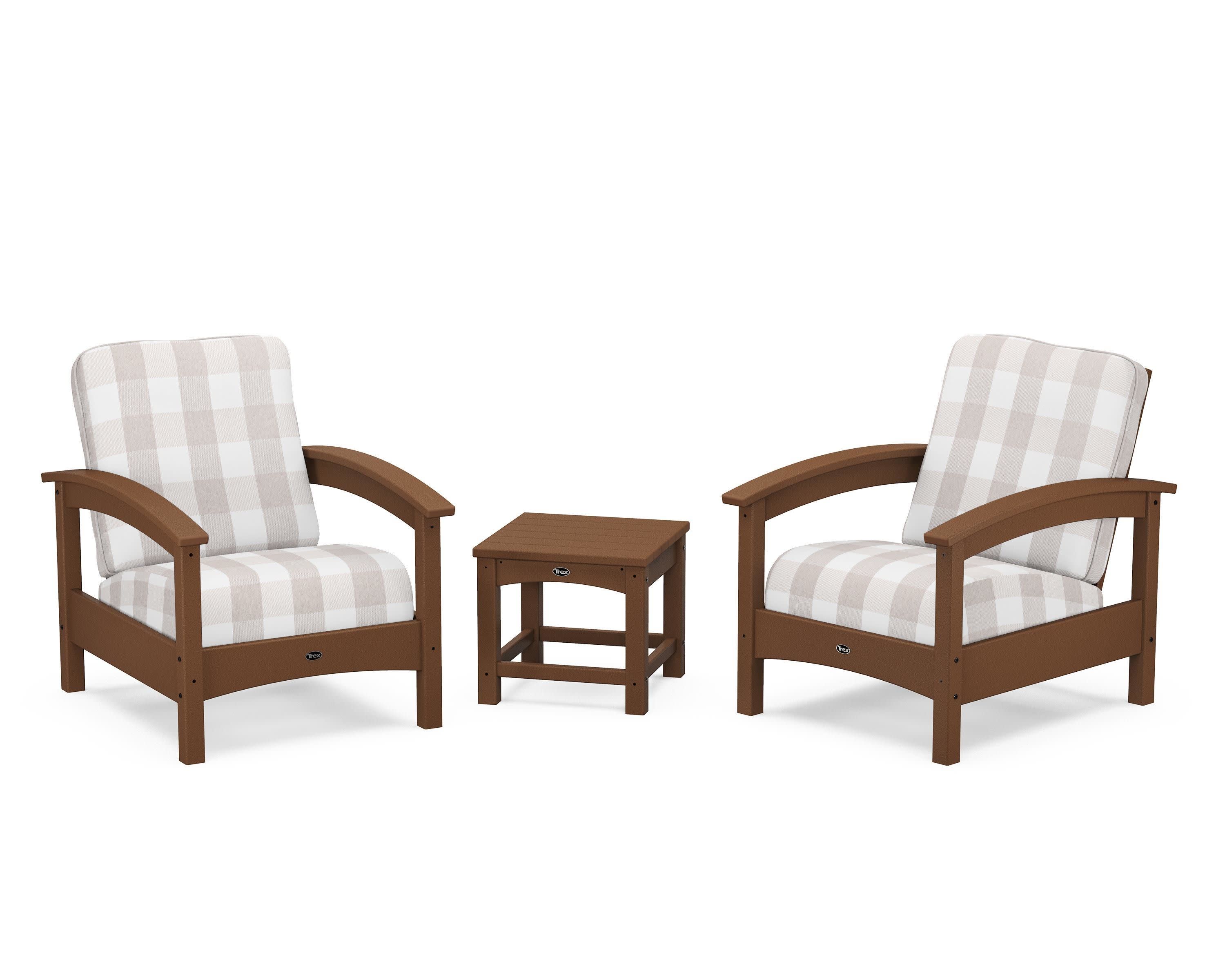 Rockport Club 3-Piece Deep Seating Conversation Set in Tree House / Buffalo Plaid Dune Burlap