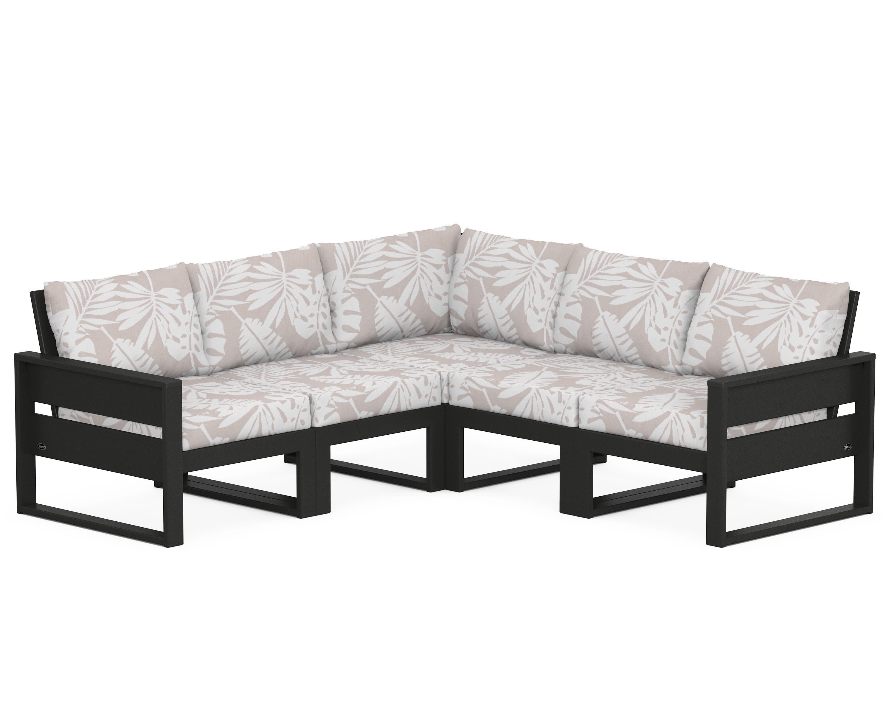 Eastport 5-Piece Sectional in Charcoal Black / Leaf Dune Burlap