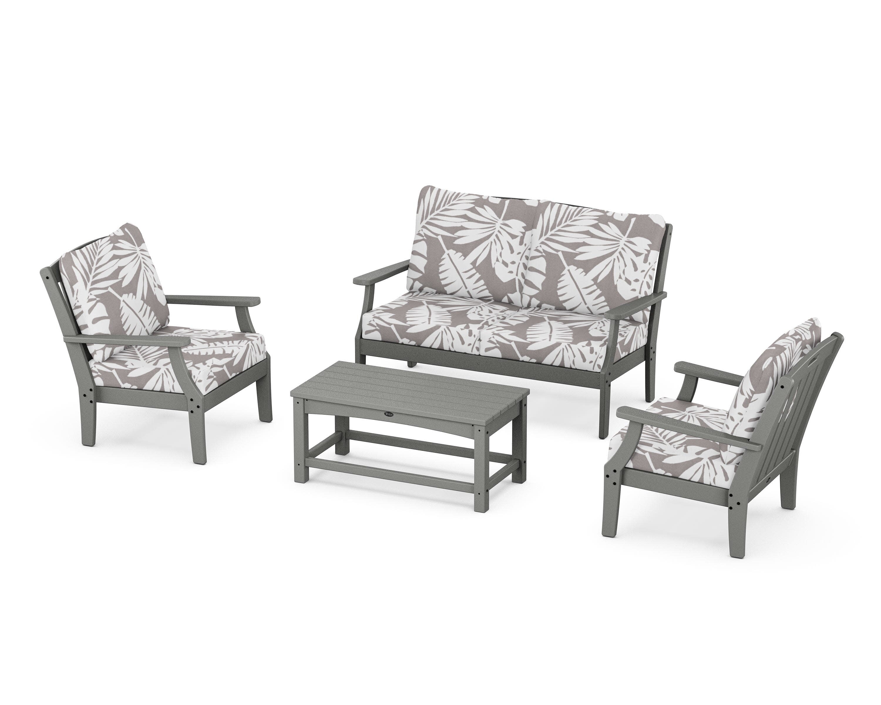 Yacht Club 4-Piece Deep Seating Chair Set in Stepping Stone / Leaf Grey Mist