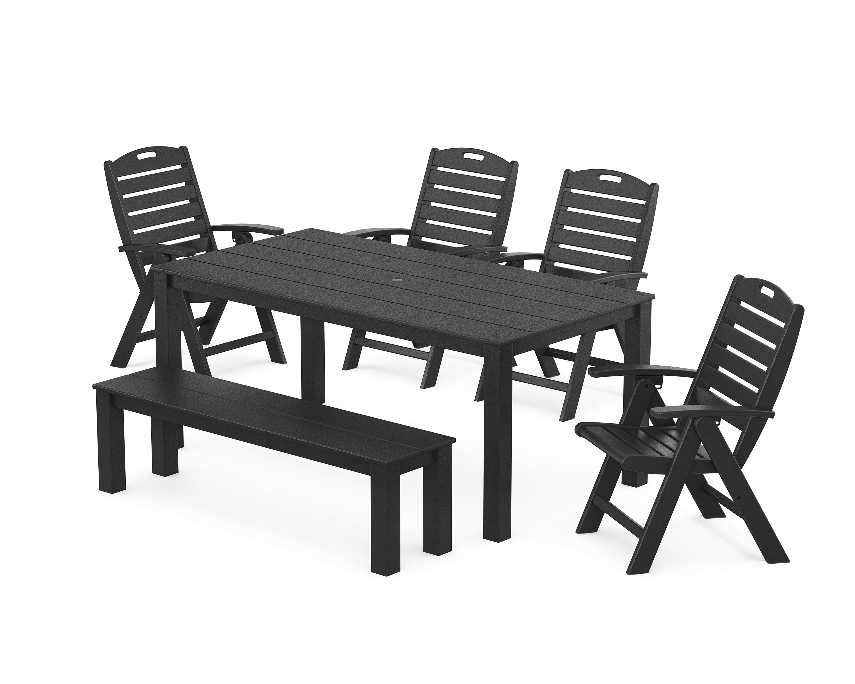 Yacht Club Highback Chair 6-Piece Parsons Dining Set with Bench in Charcoal Black