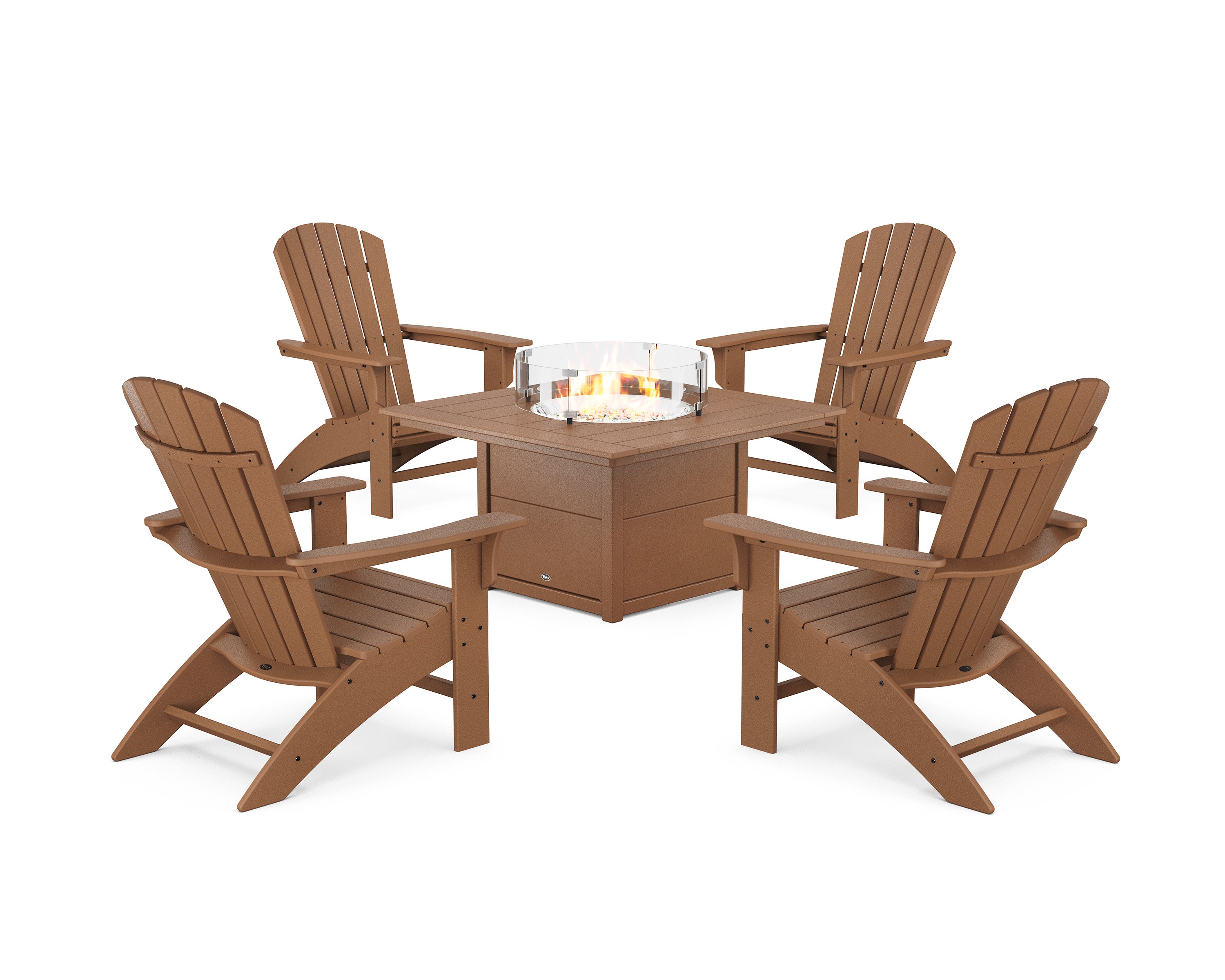 Yacht Club Adirondack 5-Piece Set with Square Fire Pit Table in Tree House