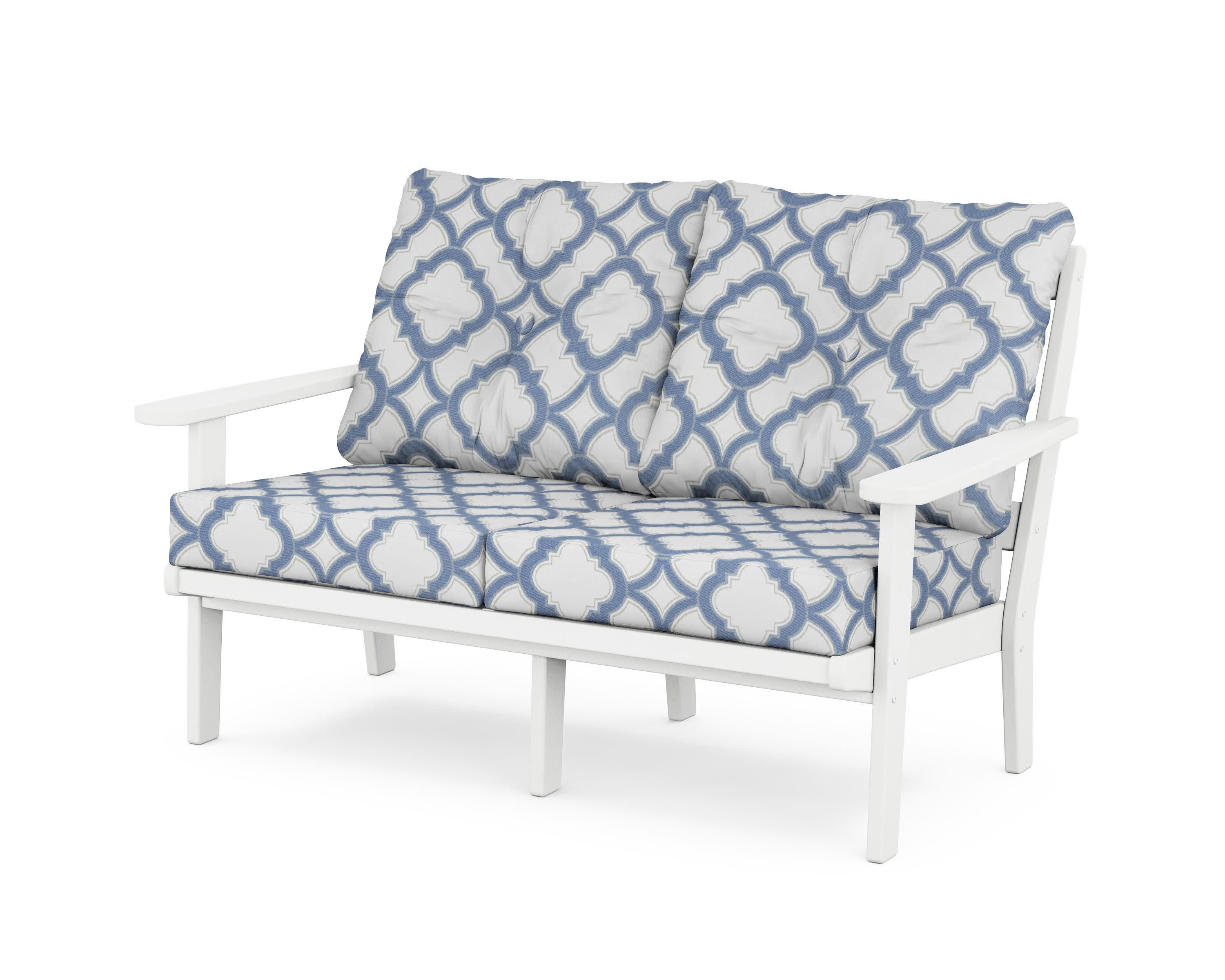 Cape Cod Deep Seating Loveseat in Classic White / Trellis Sky Blue