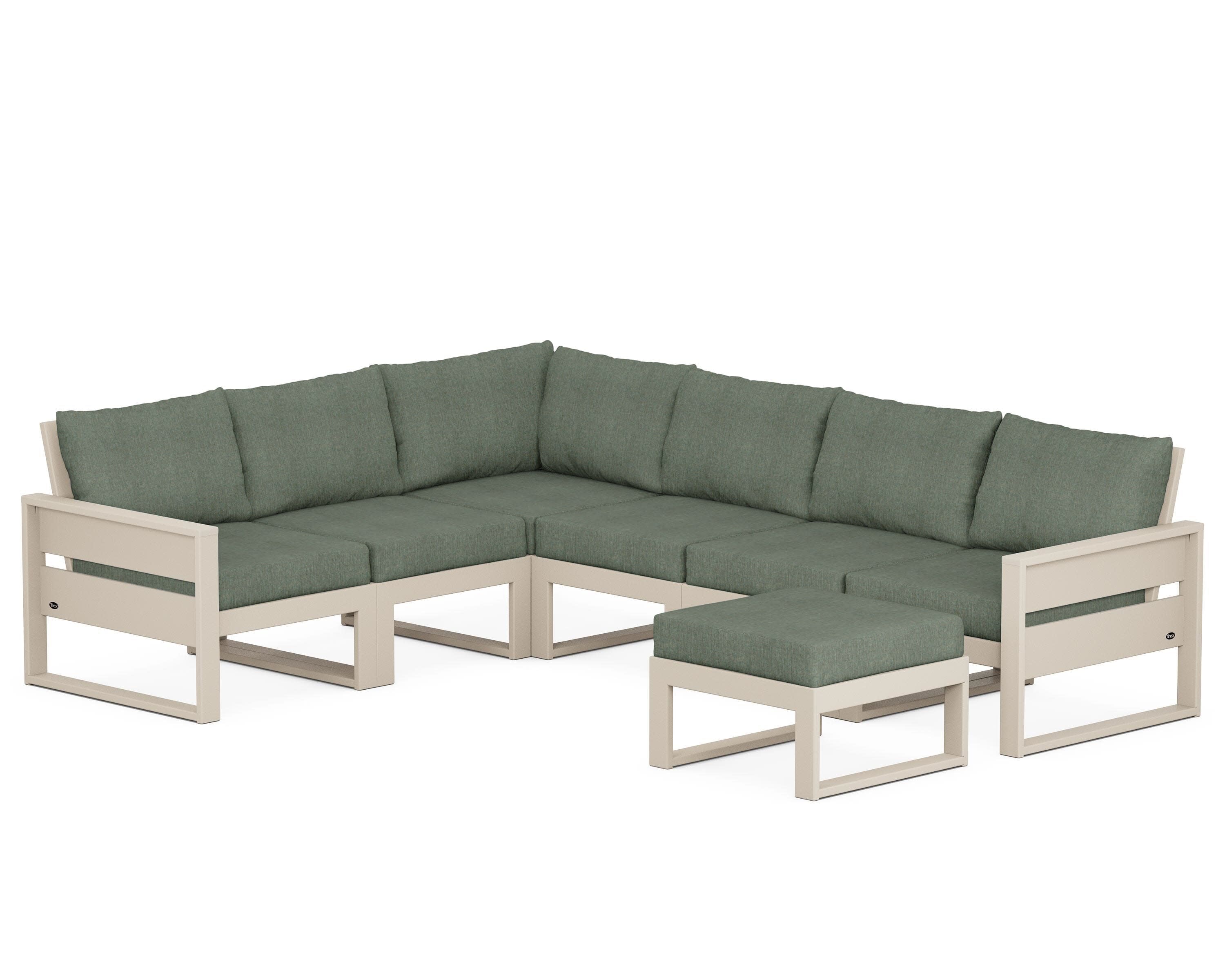 Eastport 6-Piece Sectional with Ottoman in Sand Castle / Cast Sage