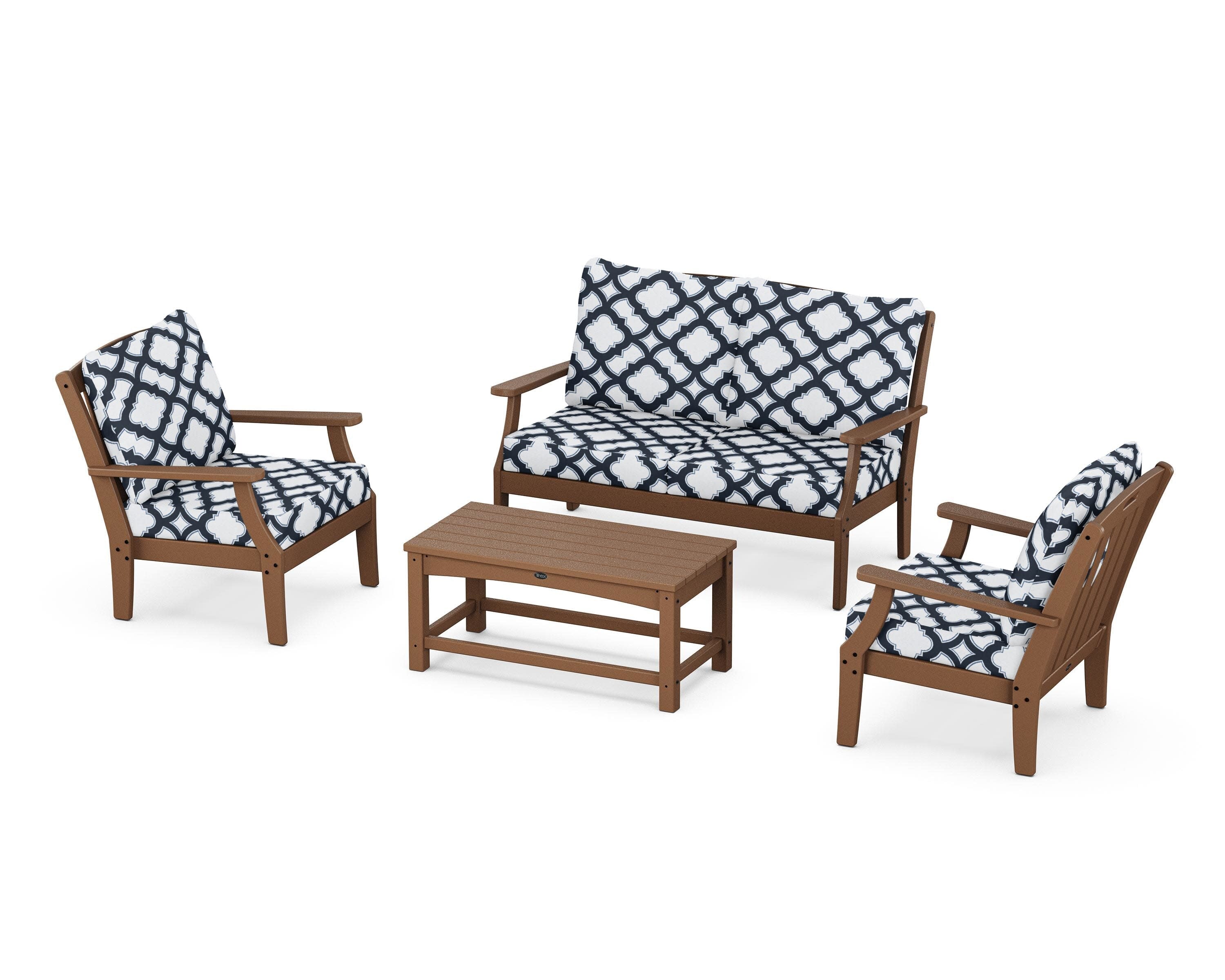 Yacht Club 4-Piece Deep Seating Chair Set in Tree House / Trellis Marine Indigo