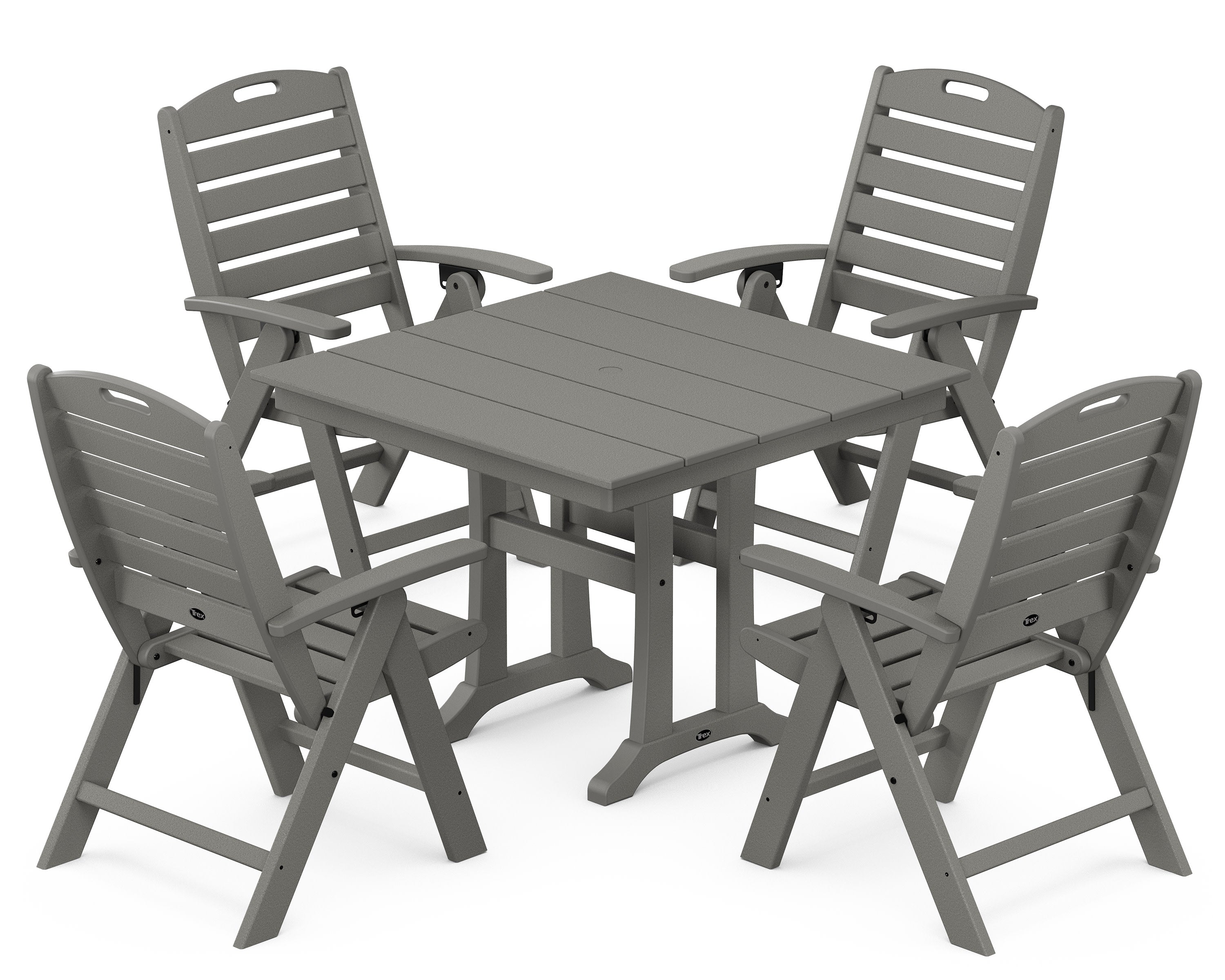 Yacht Club Highback 5-Piece Farmhouse Trestle Dining Set in Stepping Stone