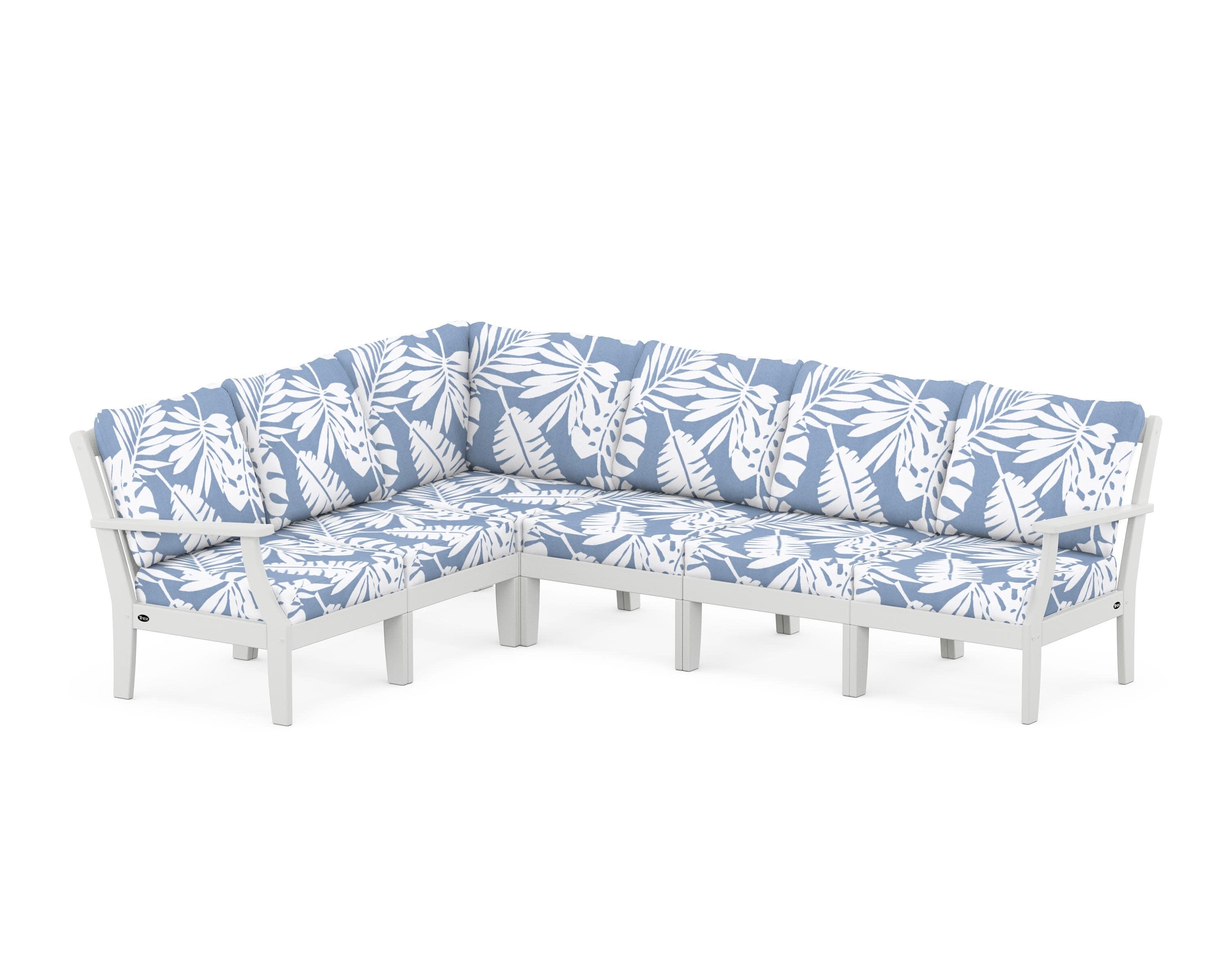 Yacht Club Modular 6-Piece Deep Seating Set in Classic White / Leaf Sky Blue