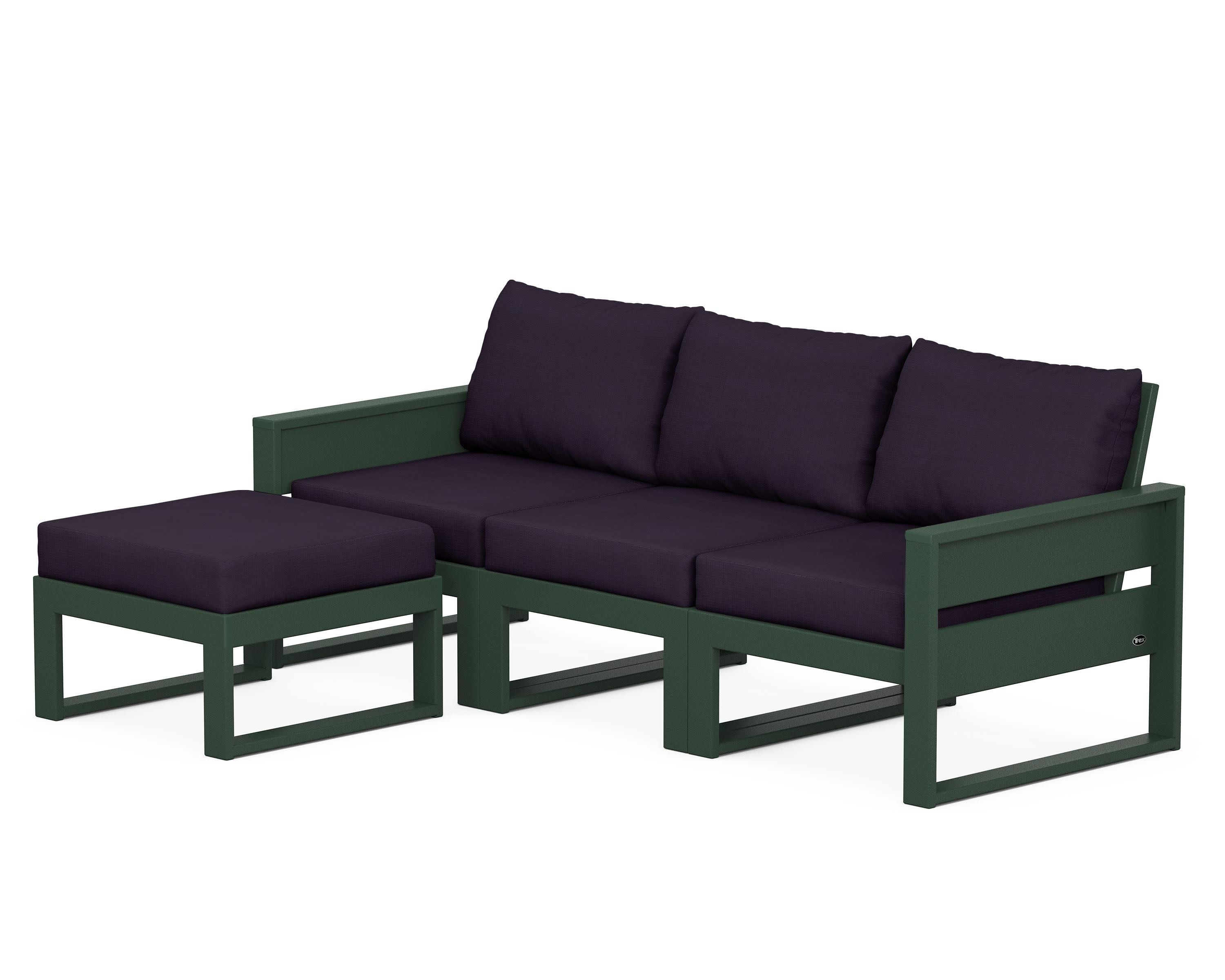 Eastport 4- Piece Sectional with Ottoman in Rainforest Canopy / Navy Linen