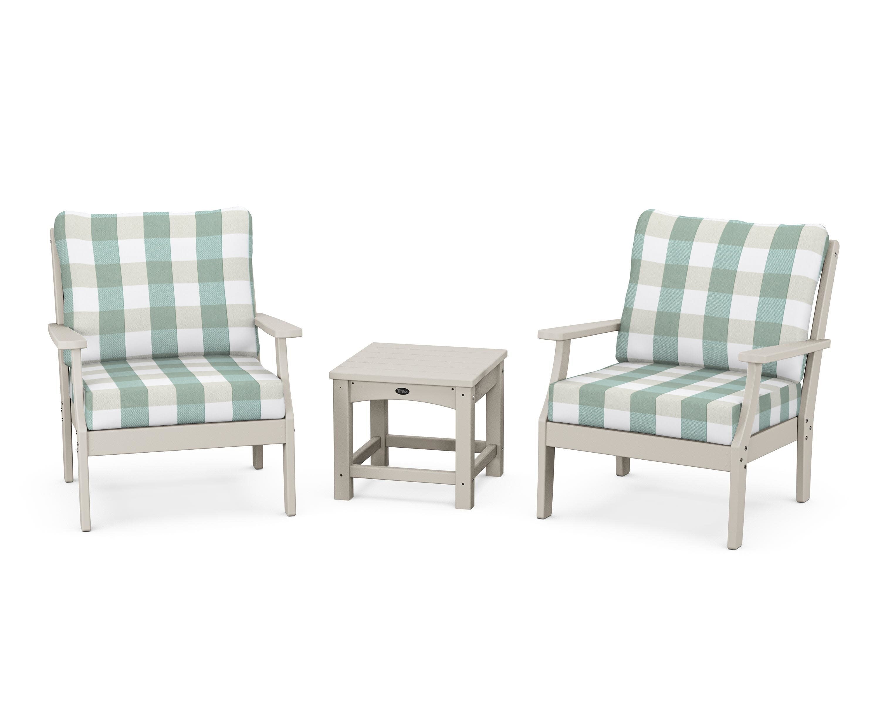 Yacht Club 3-Piece Deep Seating Set in Sand Castle / Buffalo Plaid Glacier Spa