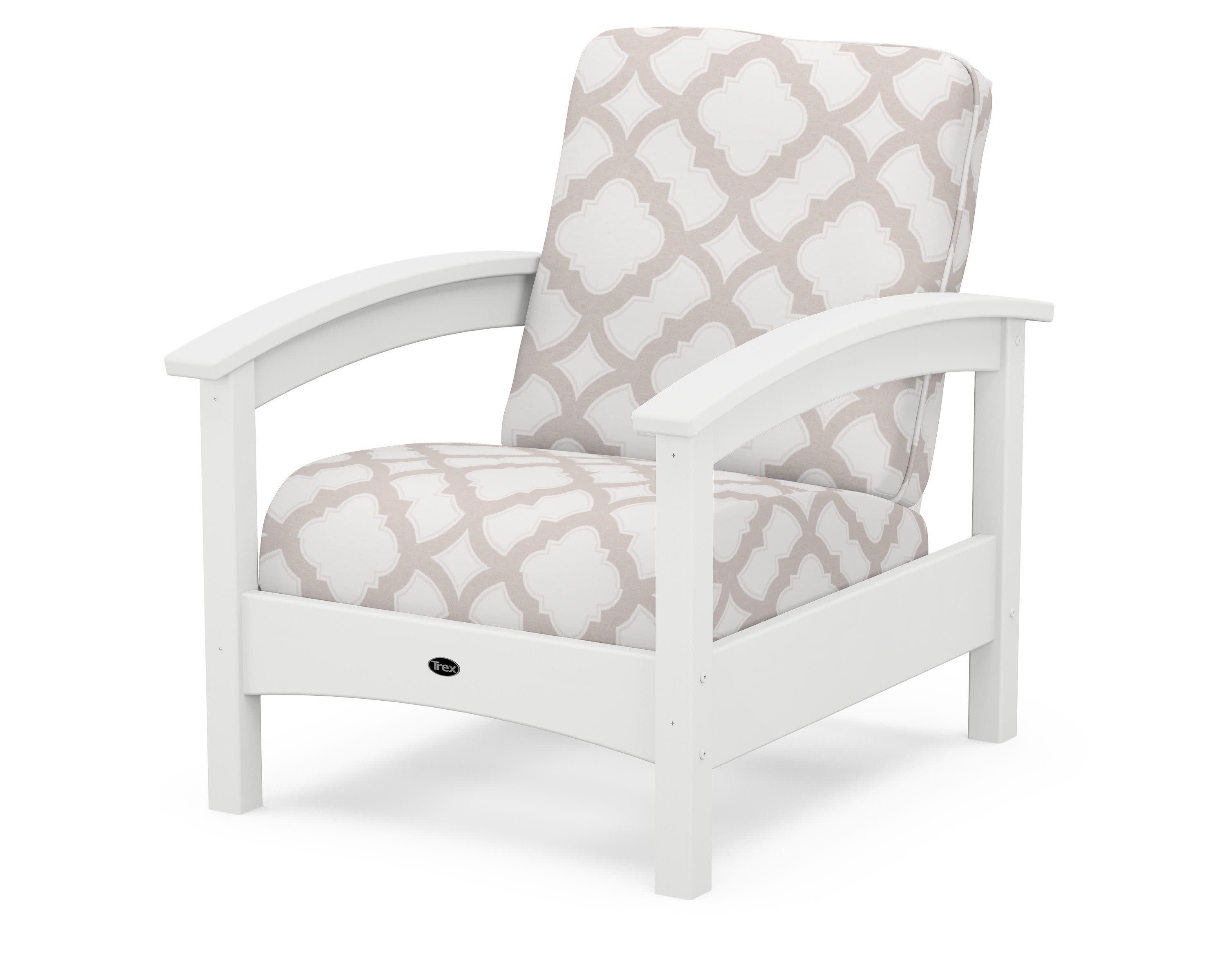 Rockport Club Chair in Classic White / Trellis Dune Burlap