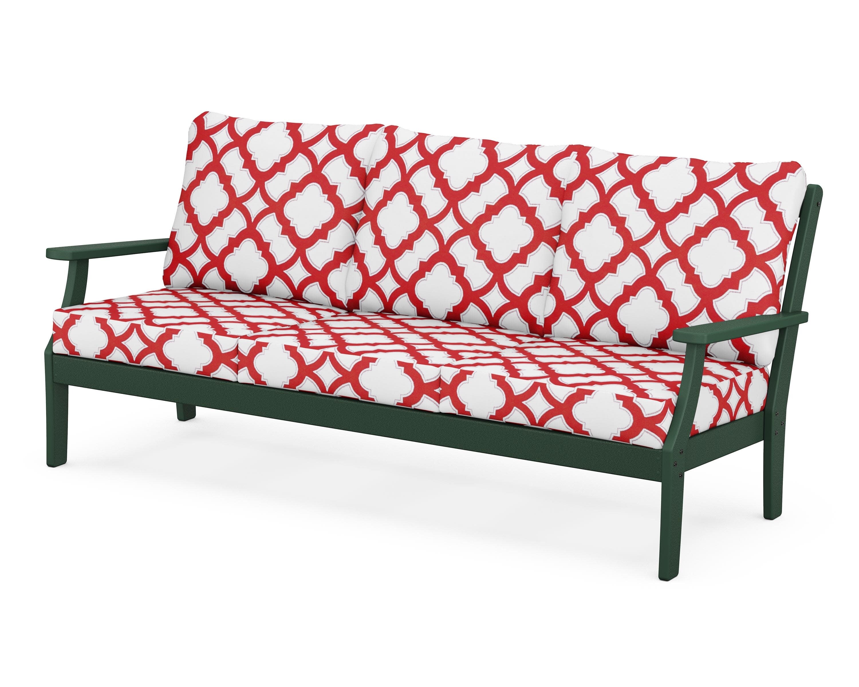 Yacht Club Deep Seating Sofa in Rainforest Canopy / Trellis Crimson