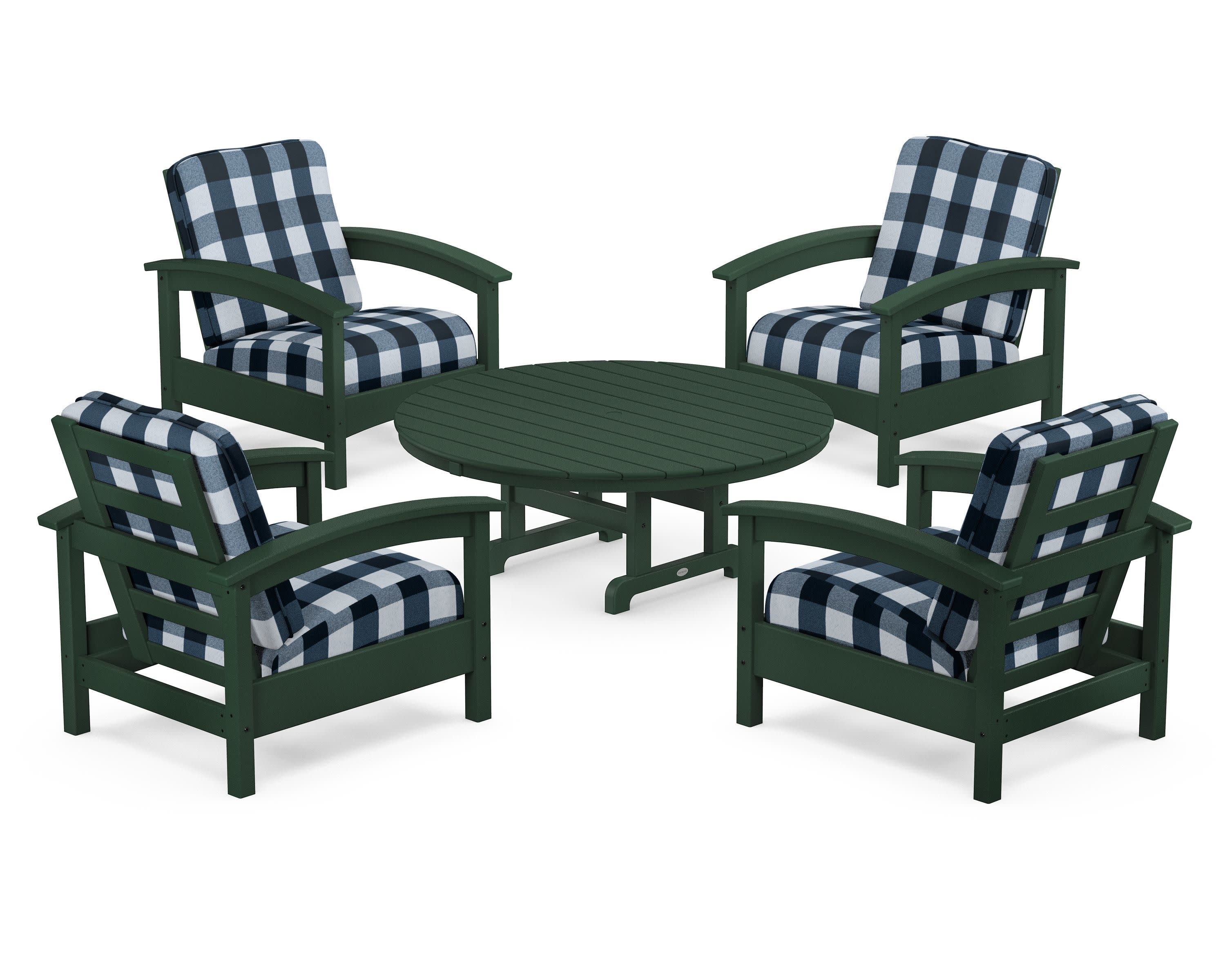 Rockport 5-Piece Deep Seating Set in Rainforest Canopy / Buffalo Plaid Marine Indigo