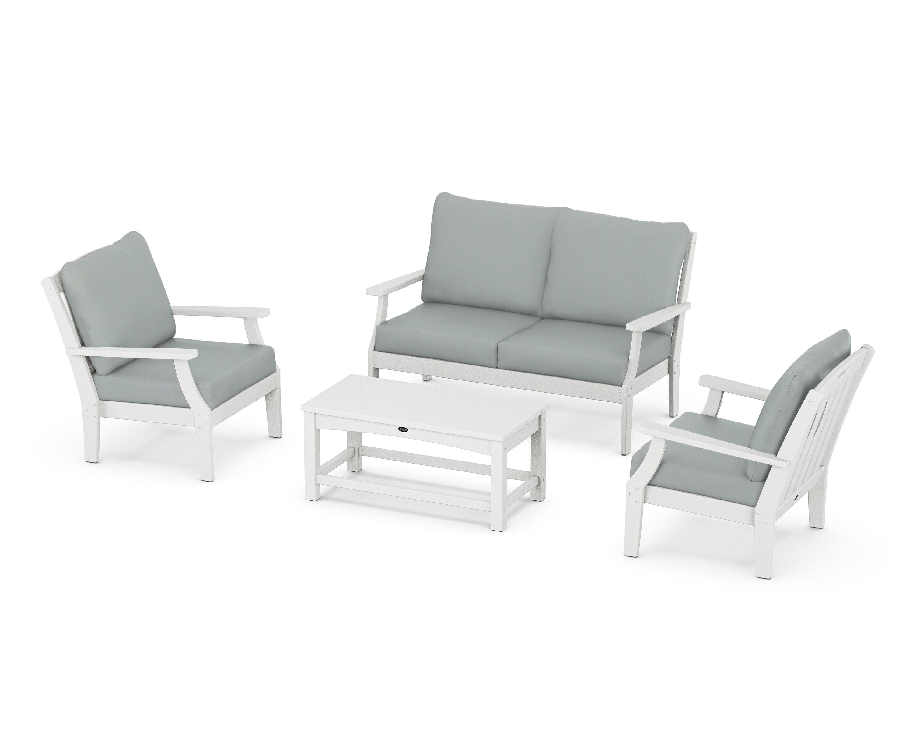 Yacht Club 4-Piece Deep Seating Chair Set in Classic White / Spa