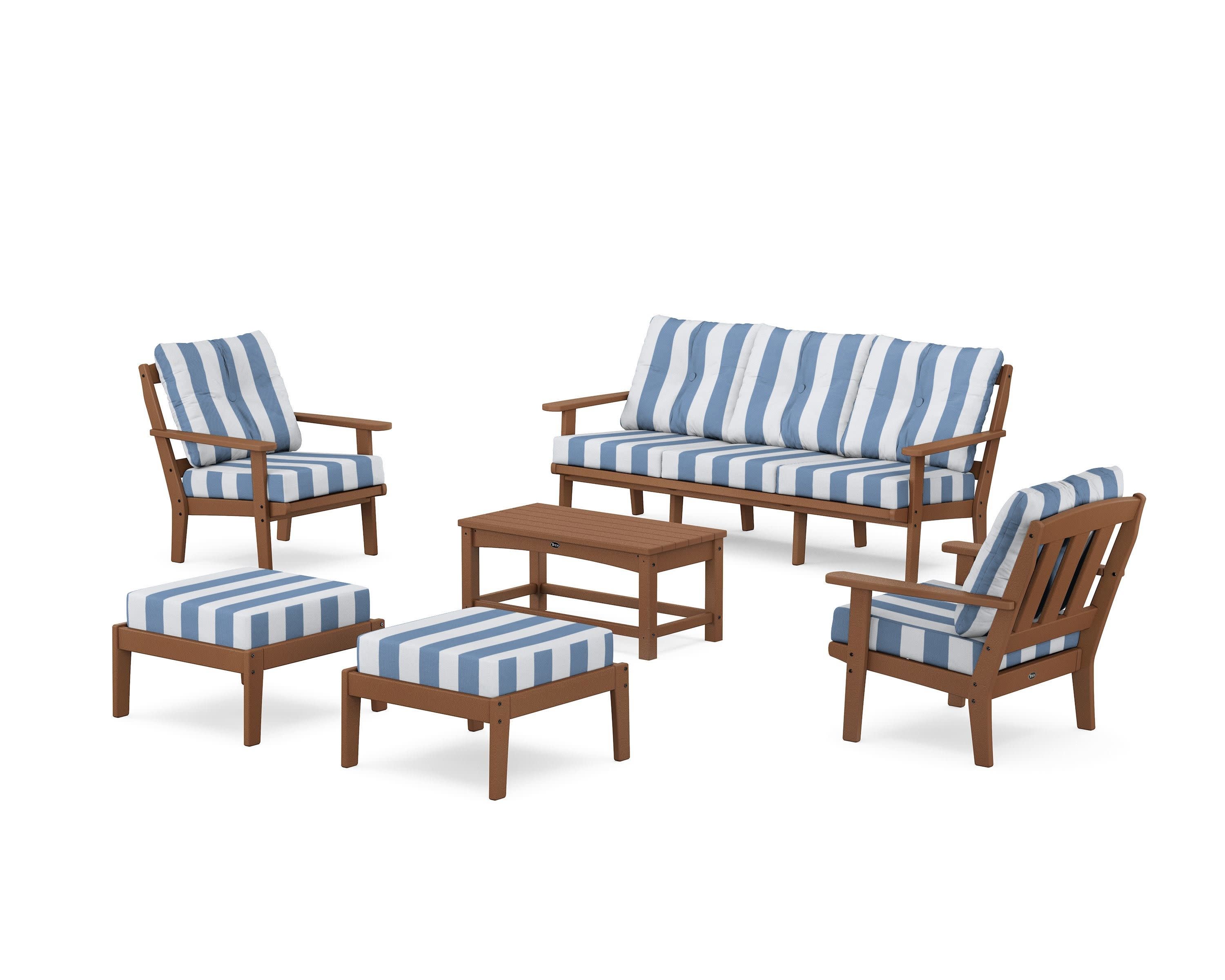 Cape Cod 6-Piece Lounge Sofa Set in Tree House / Cabana Stripe Sky Blue