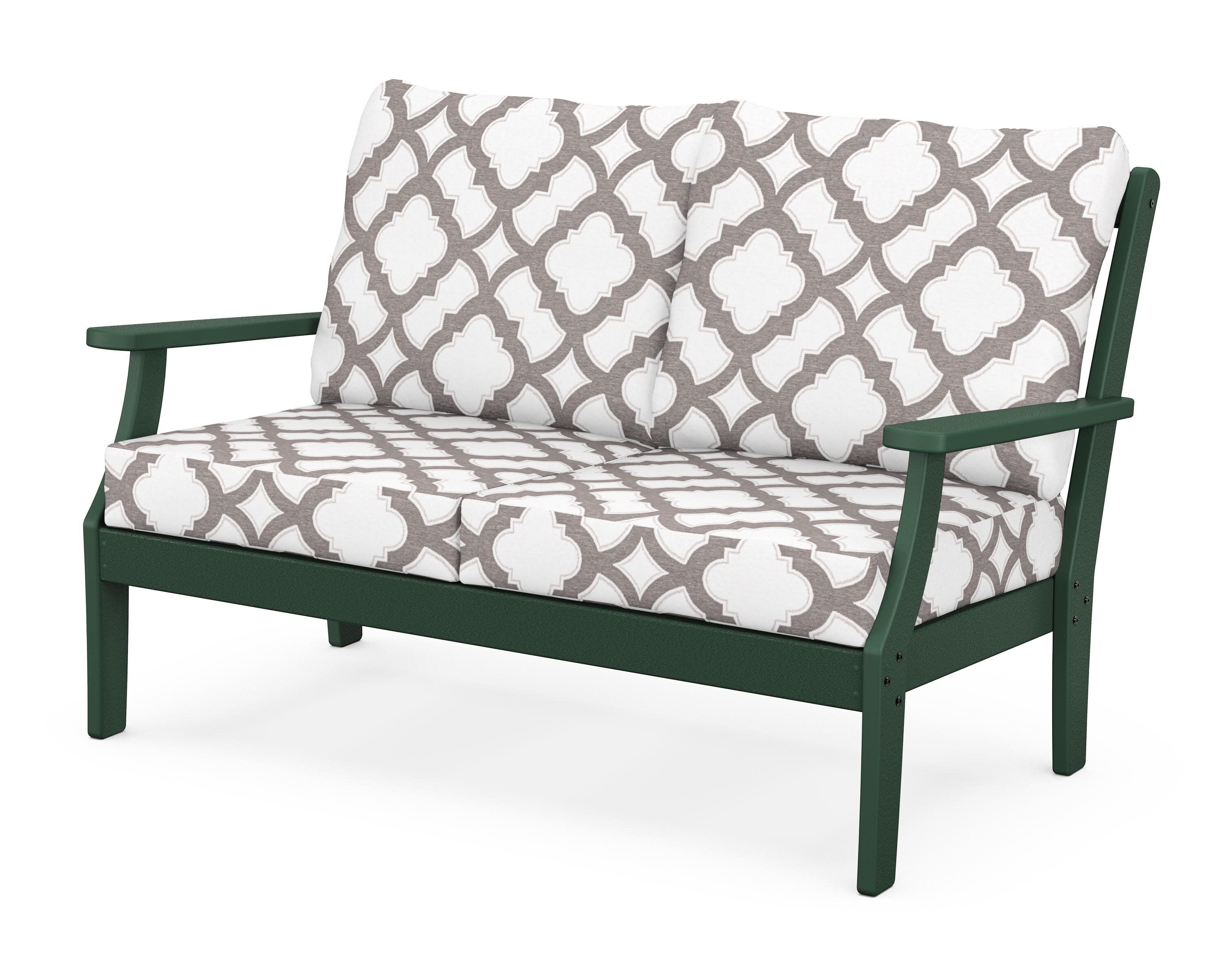 Yacht Club Deep Seating Loveseat in Rainforest Canopy / Trellis Grey Mist