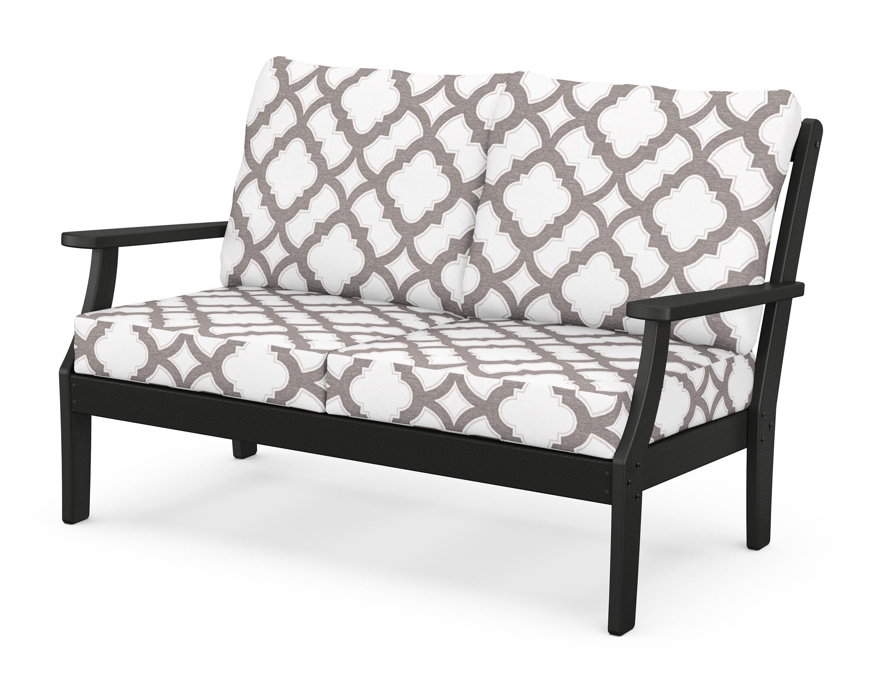 Yacht Club Deep Seating Loveseat in Charcoal Black / Trellis Grey Mist