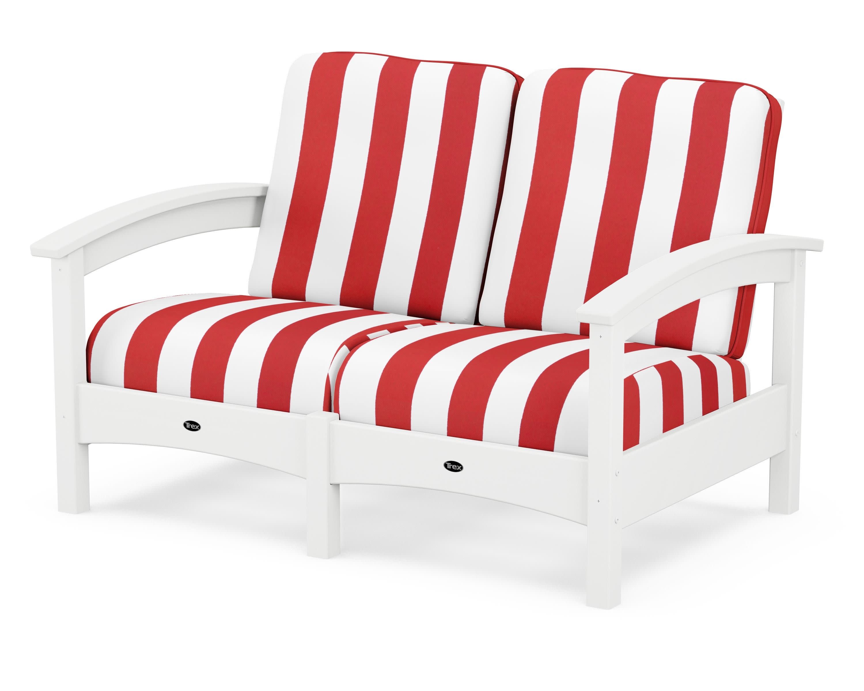 Rockport Club Loveseat in Classic White / Cabana Stripe Crimson