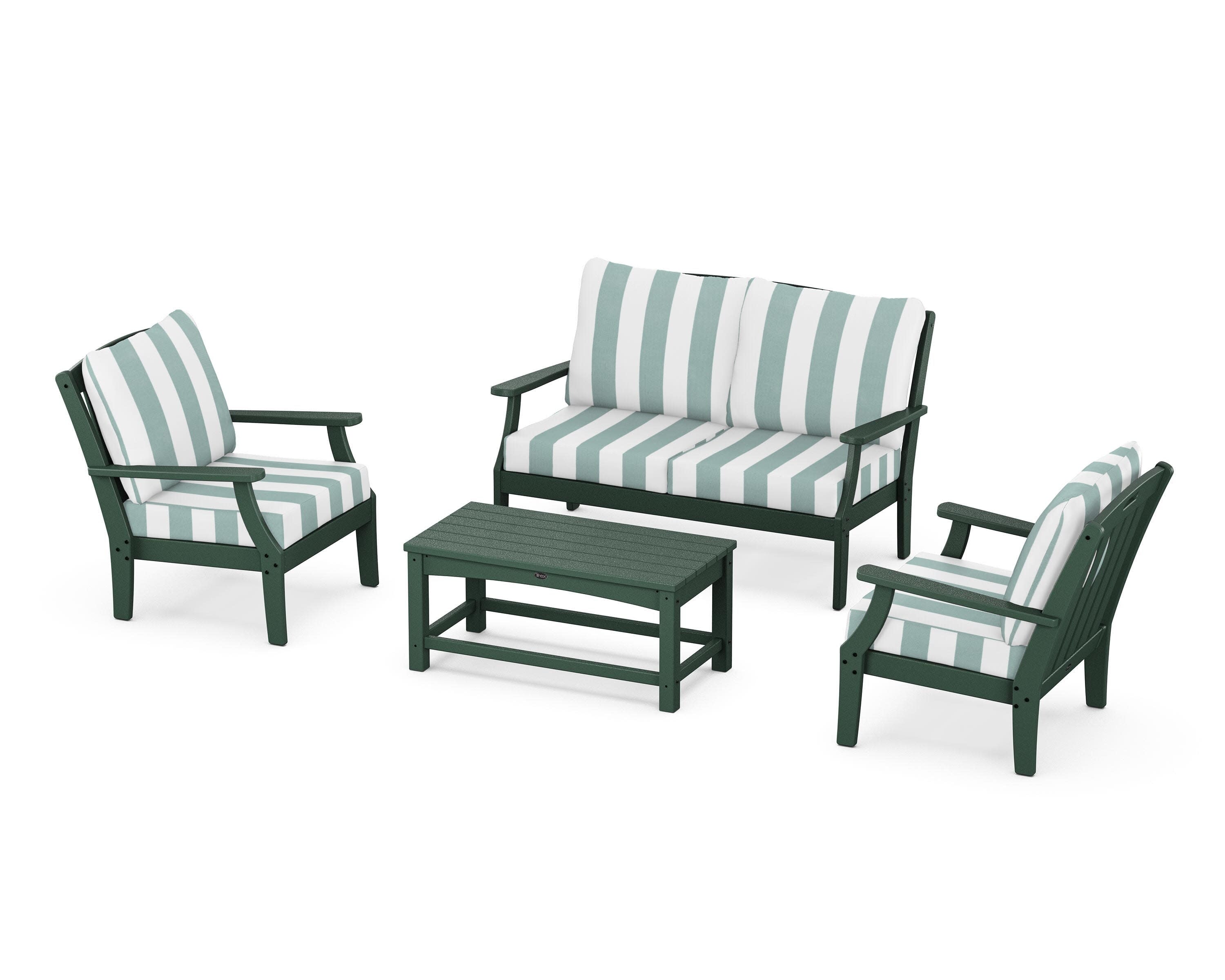Yacht Club 4-Piece Deep Seating Chair Set in Rainforest Canopy / Cabana Stripe Glacier Spa