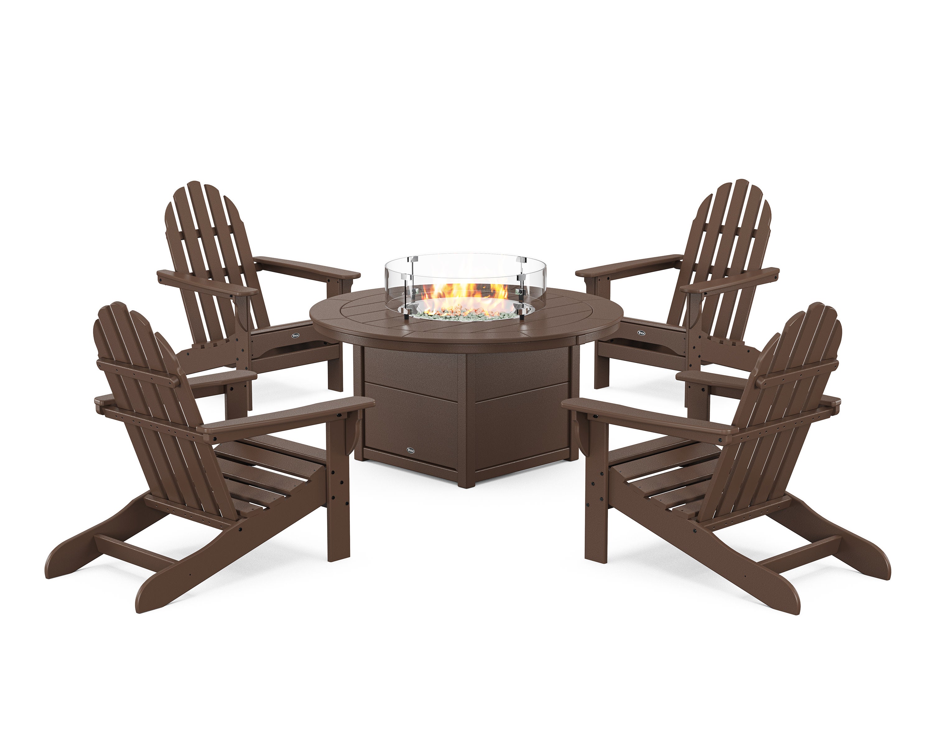 Cape Cod Adirondack 5-Piece Set with Round Fire Pit Table in Vintage Lantern