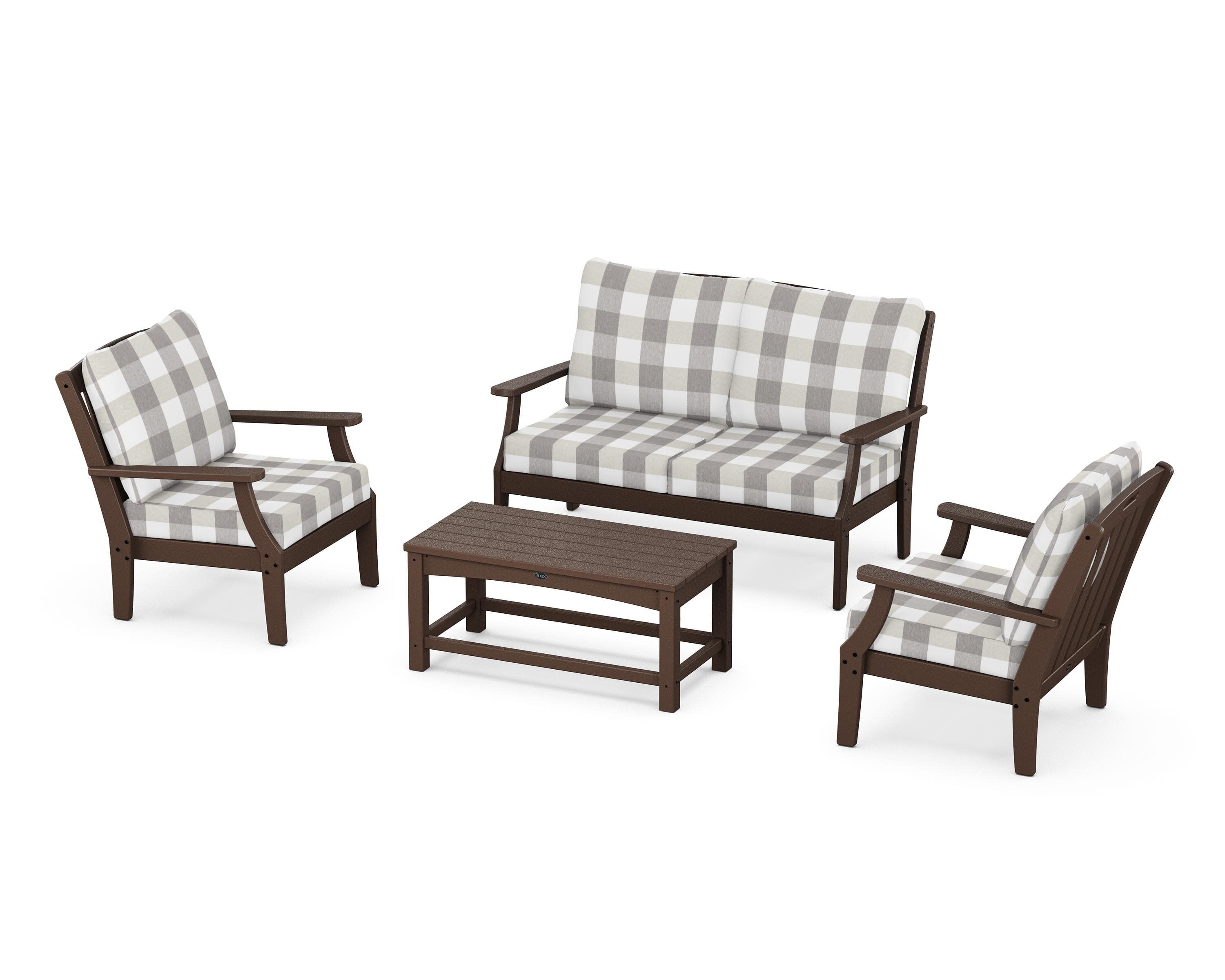 Yacht Club 4-Piece Deep Seating Chair Set in Vintage Lantern / Buffalo Plaid Grey Mist