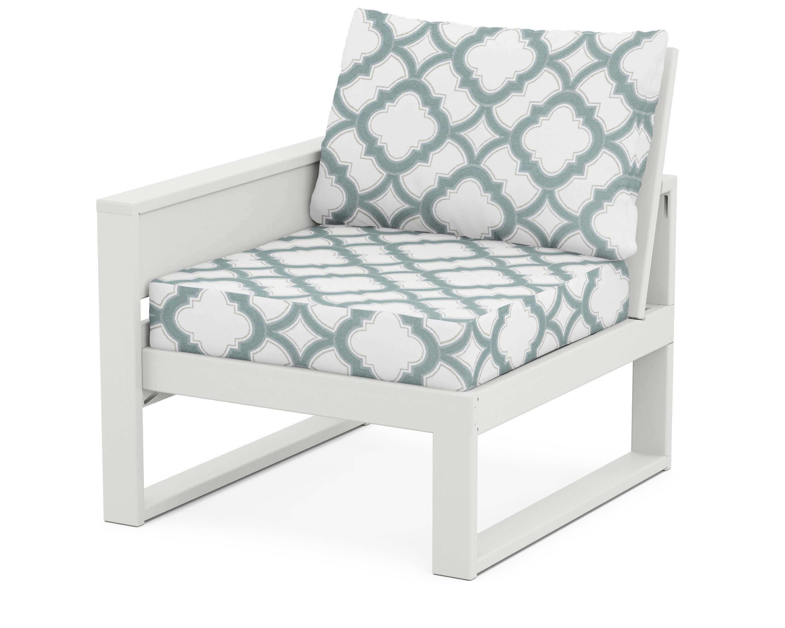 Eastport Modular Left Arm Chair in Classic White / Trellis Glacier Spa