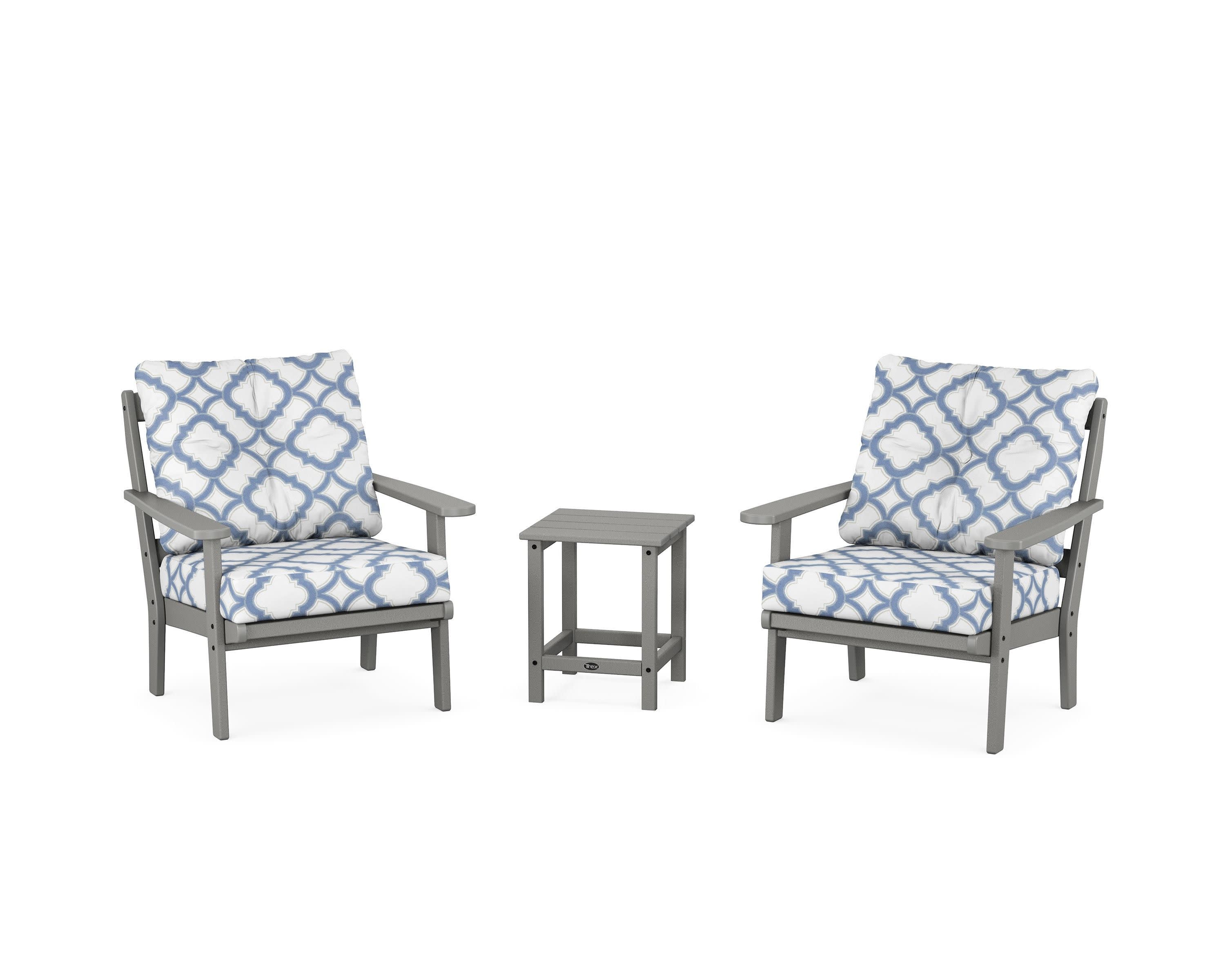 Cape Cod 3-Piece Deep Seating Set in Stepping Stone / Trellis Sky Blue
