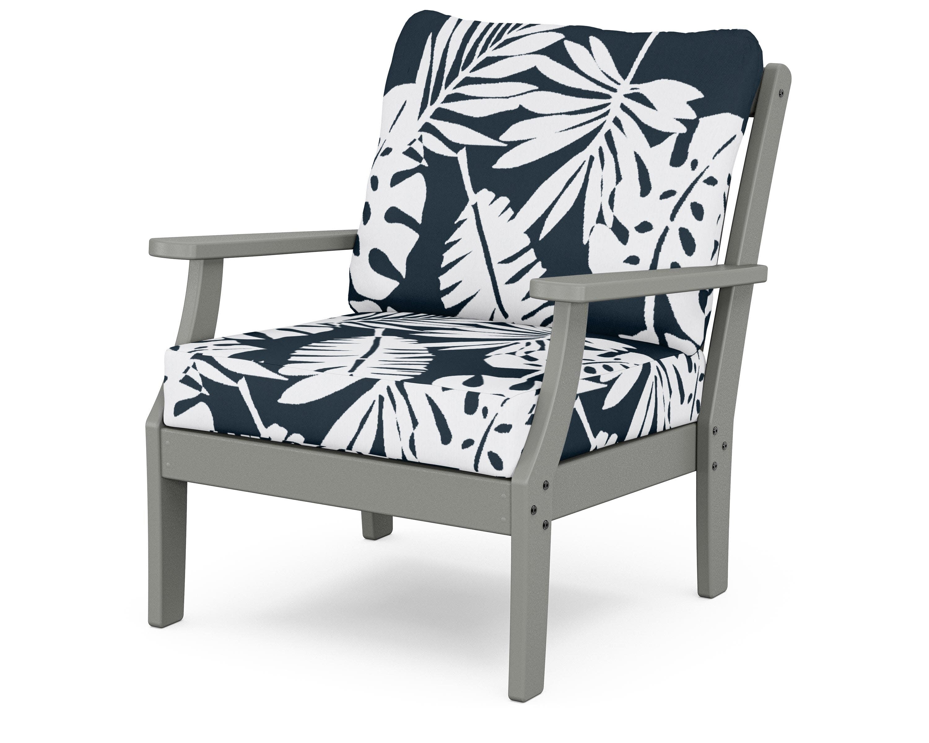 Yacht Club Deep Seating Chair in Stepping Stone / Leaf Marine Indigo