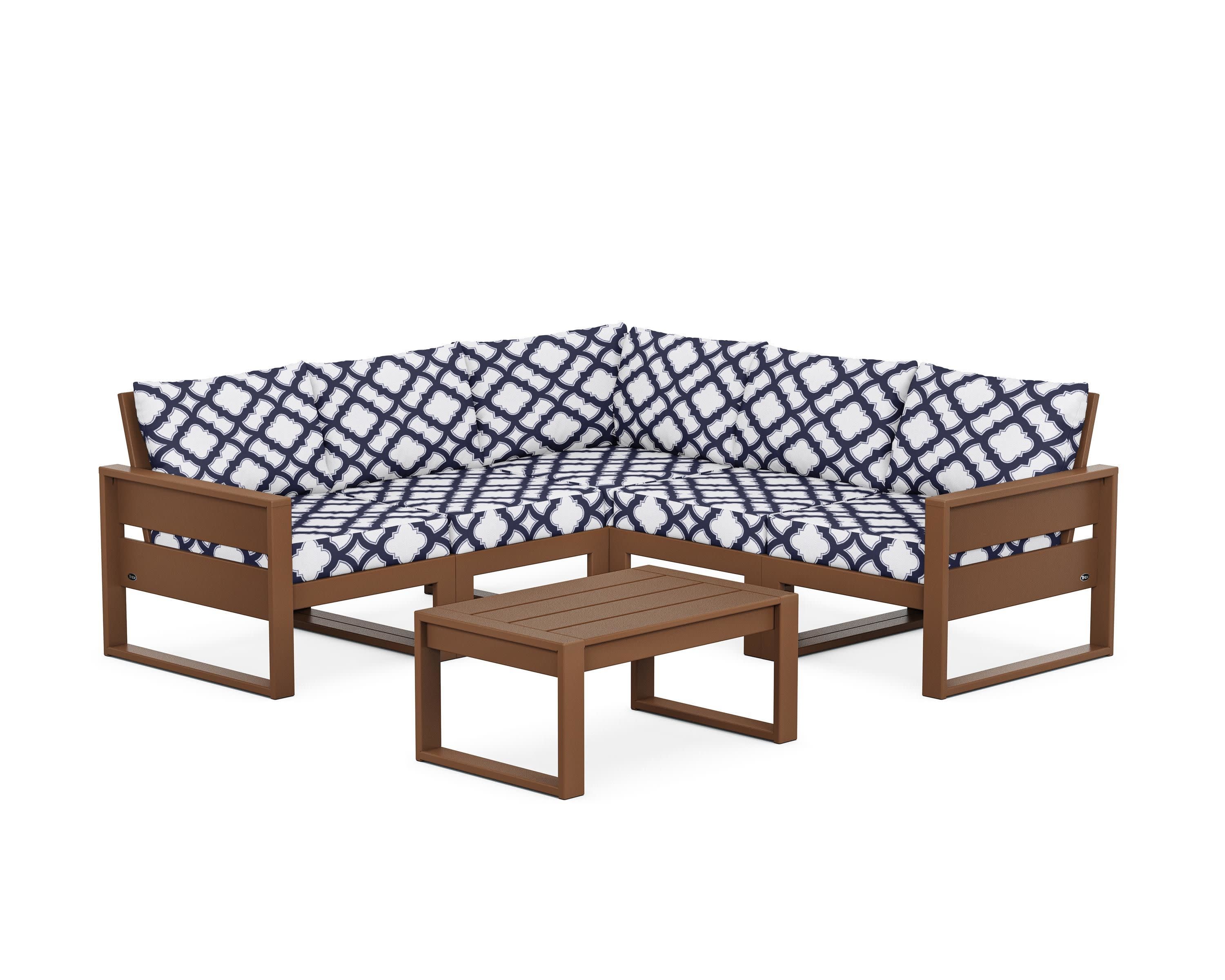 Eastport 6-Piece Deep Seating Sectional + Coffee Table Set in Tree House / Trellis Navy