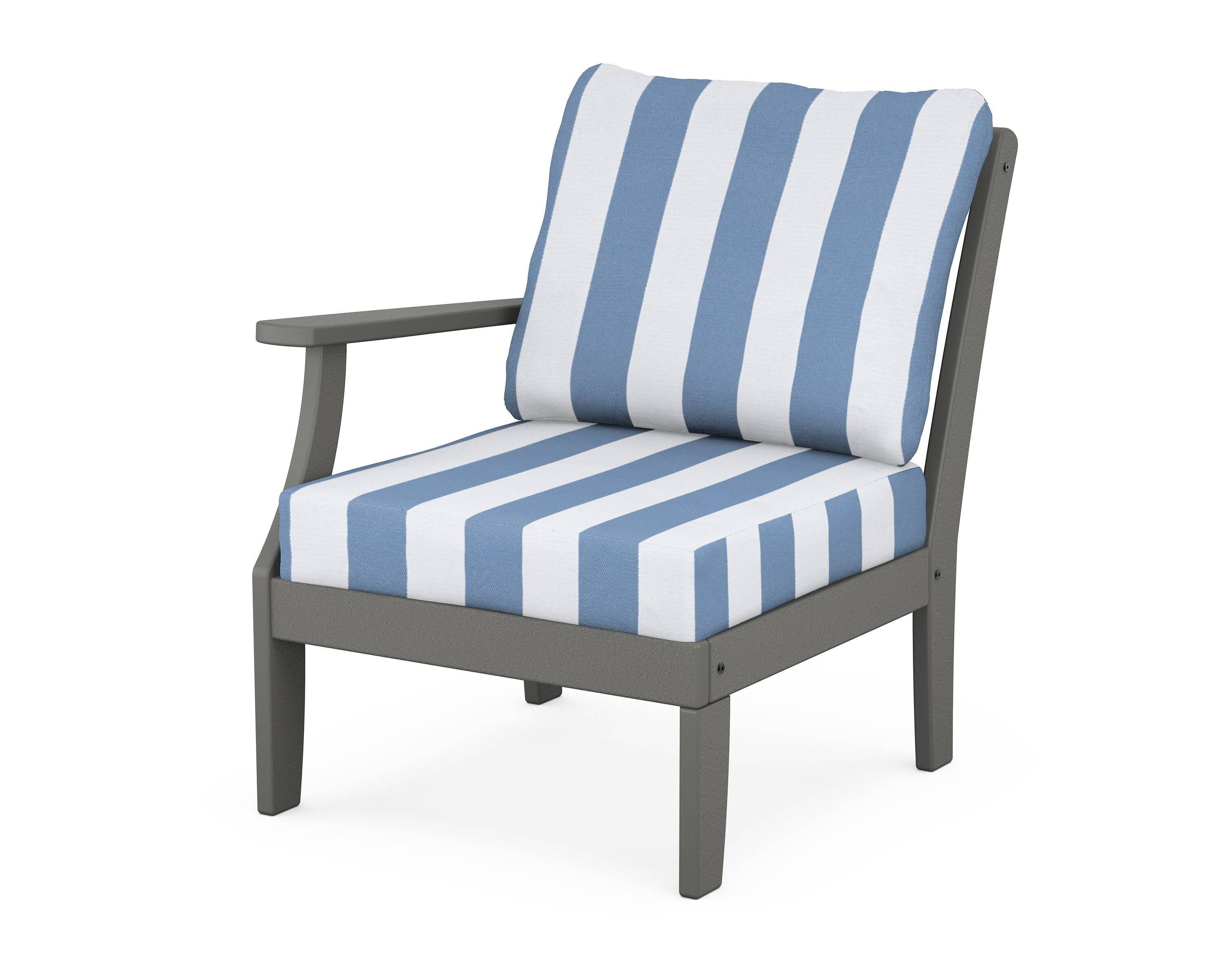 Yacht Club Modular Left Arm Chair in Stepping Stone / Cabana Stripe Sky Blue
