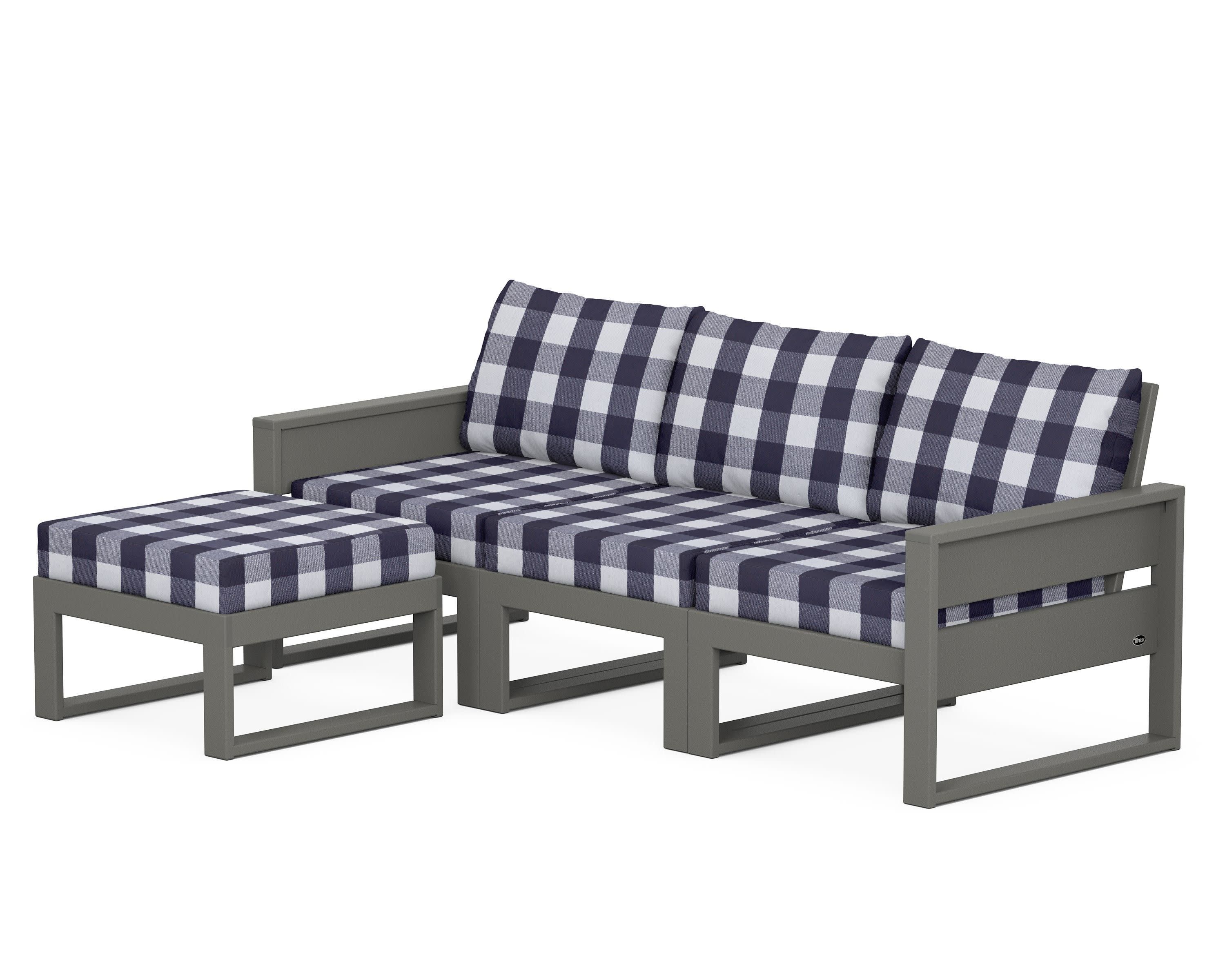 Eastport 4- Piece Sectional with Ottoman in Stepping Stone / Buffalo Plaid Navy