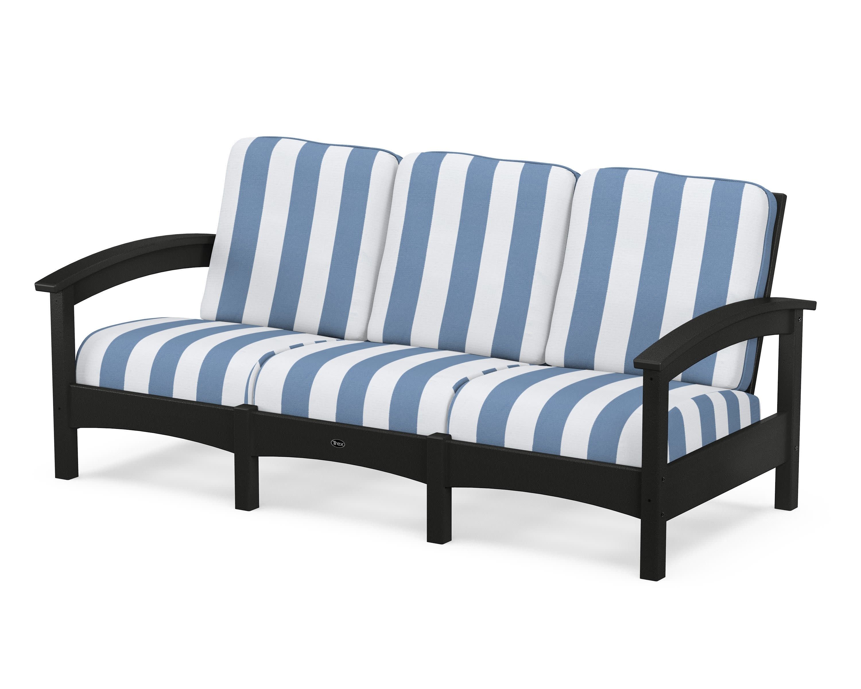 Rockport Club Sofa in Charcoal Black / Cabana Stripe Sky Blue