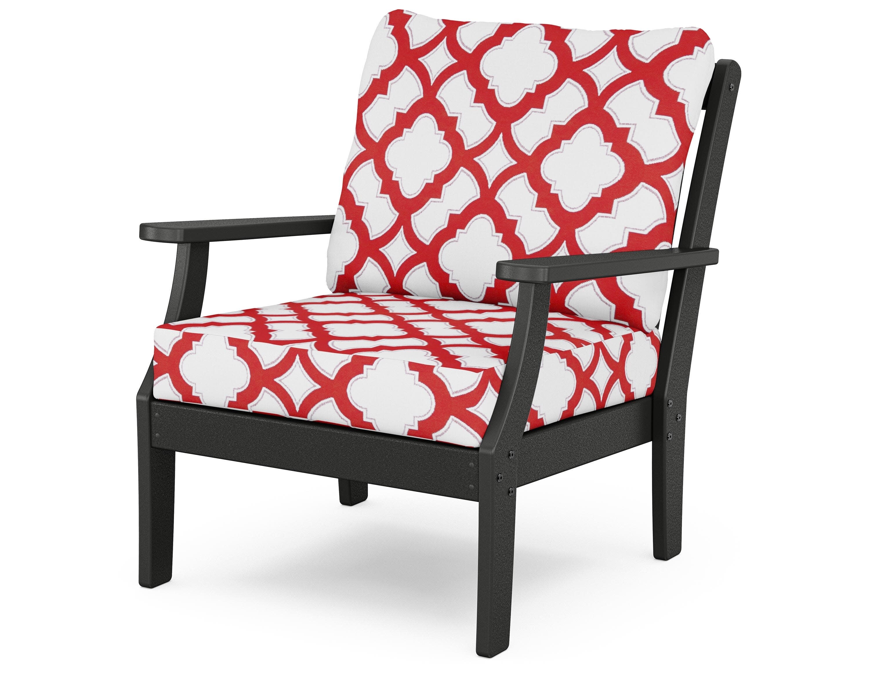 Yacht Club Deep Seating Chair in Charcoal Black / Trellis Crimson