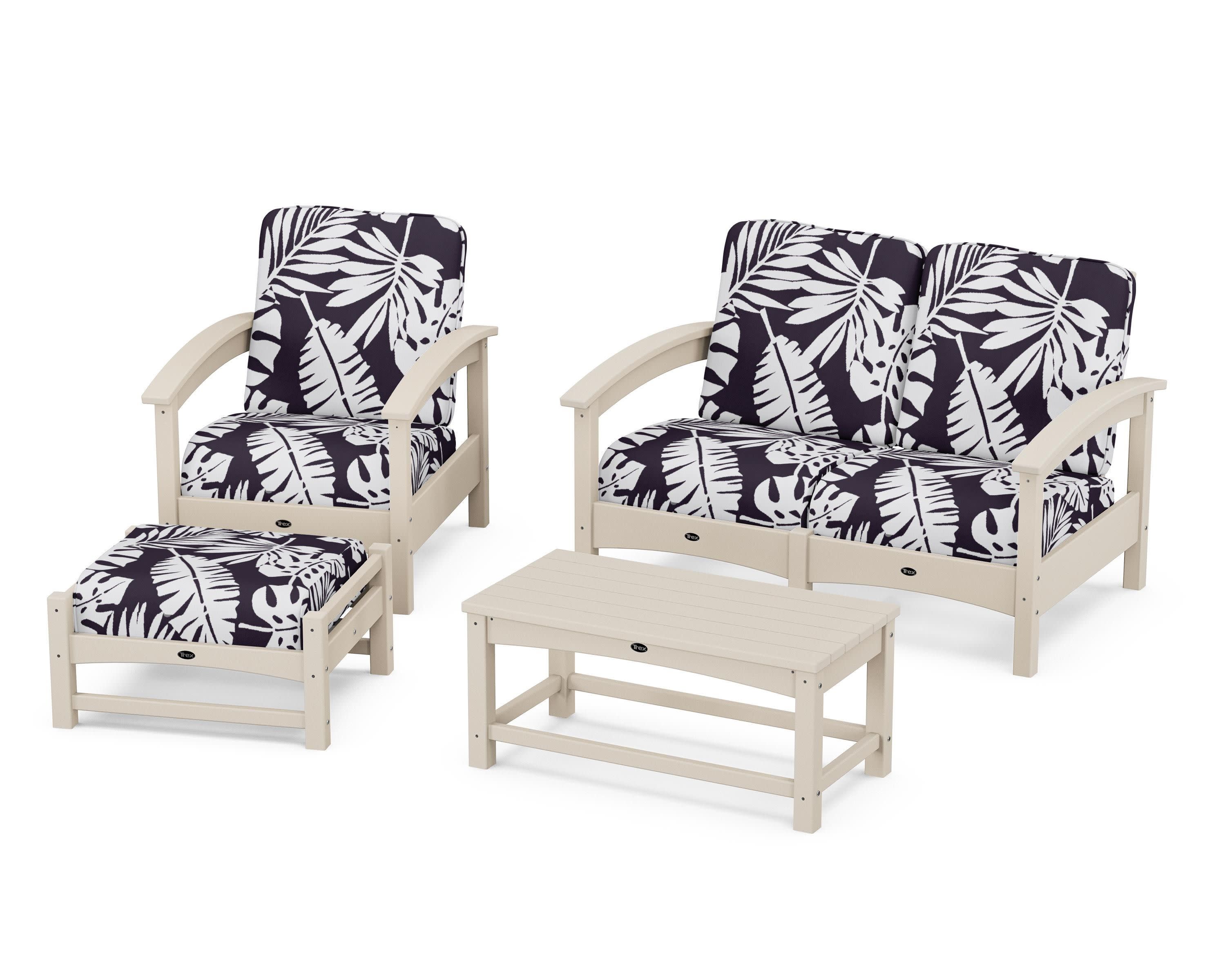 Rockport 4-Piece Deep Seating Conversation Group in Sand Castle / Leaf Navy