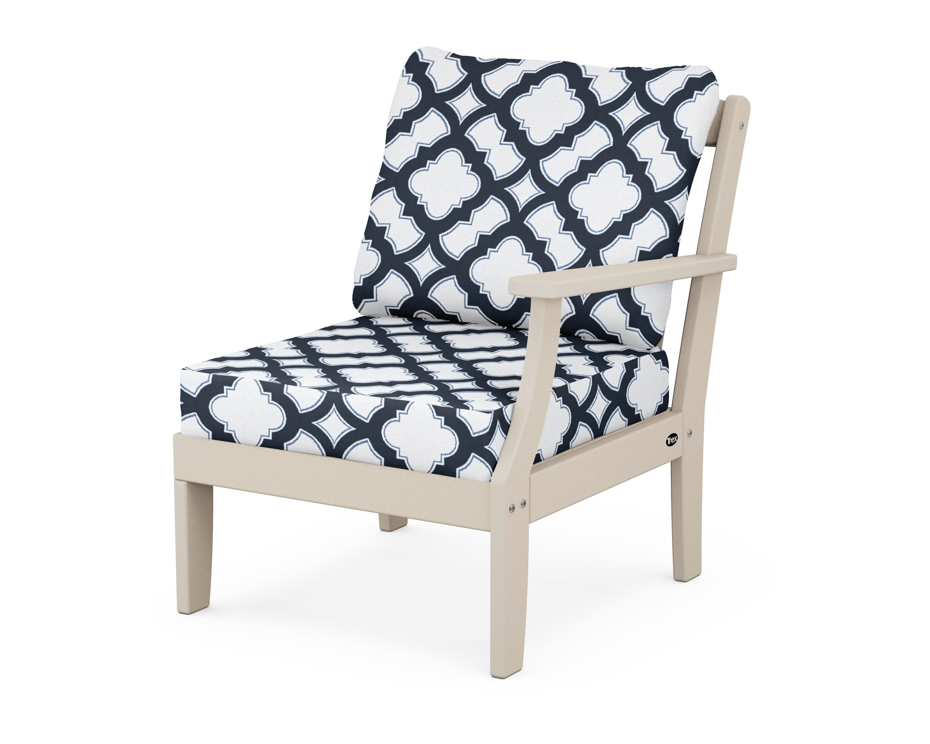 Yacht Club Modular Right Arm Chair in Sand Castle / Trellis Marine Indigo